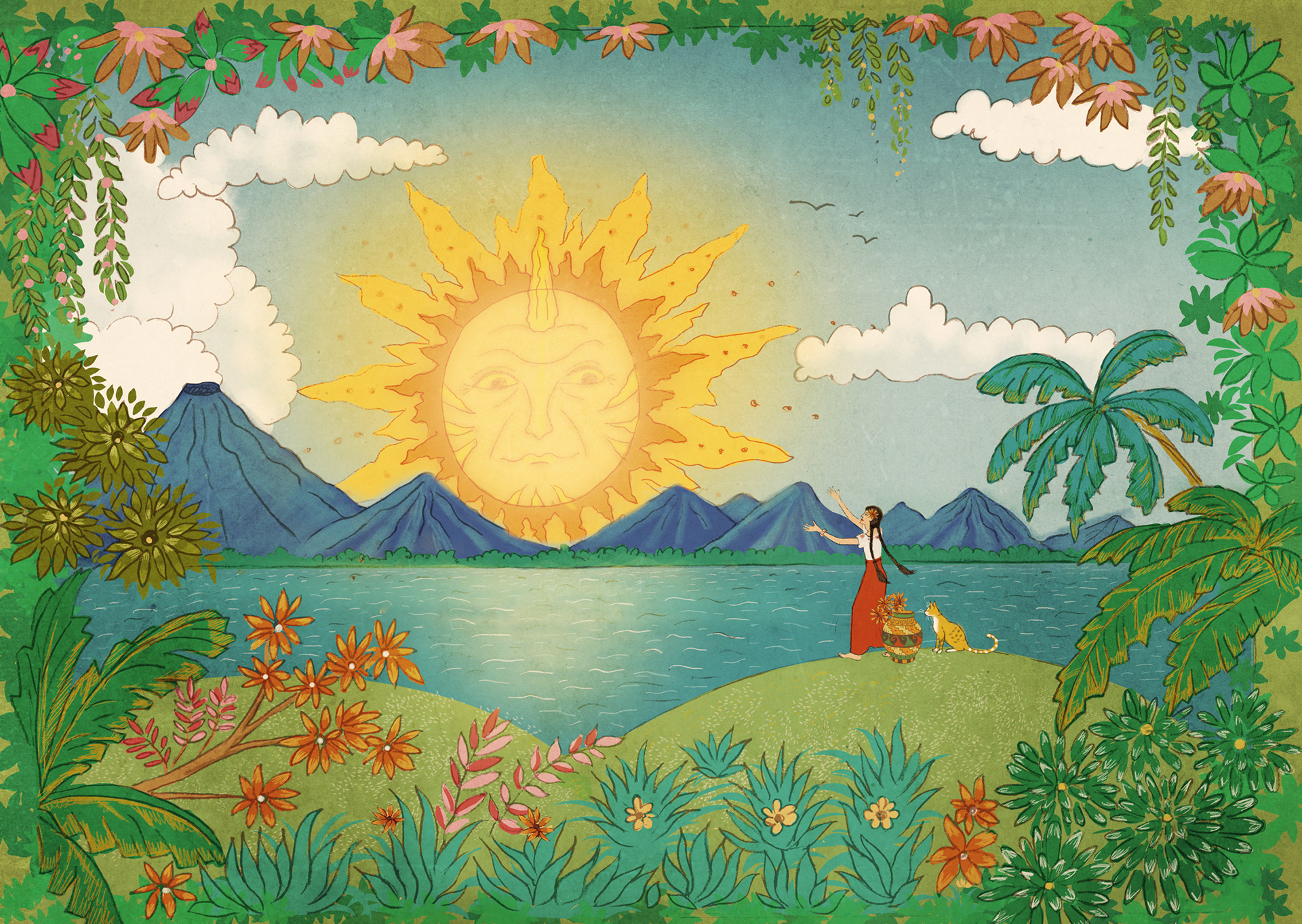 This illustration, interpreting a Latin American legend, is influenced by Nicaraguan Naive painting styles. It represents a stylized approach and is the  first piece in a series I’m developing for a commissioned graphic novel. Media: Pencil on paper, Adobe Photoshop, Adobe Fresco, Procreate