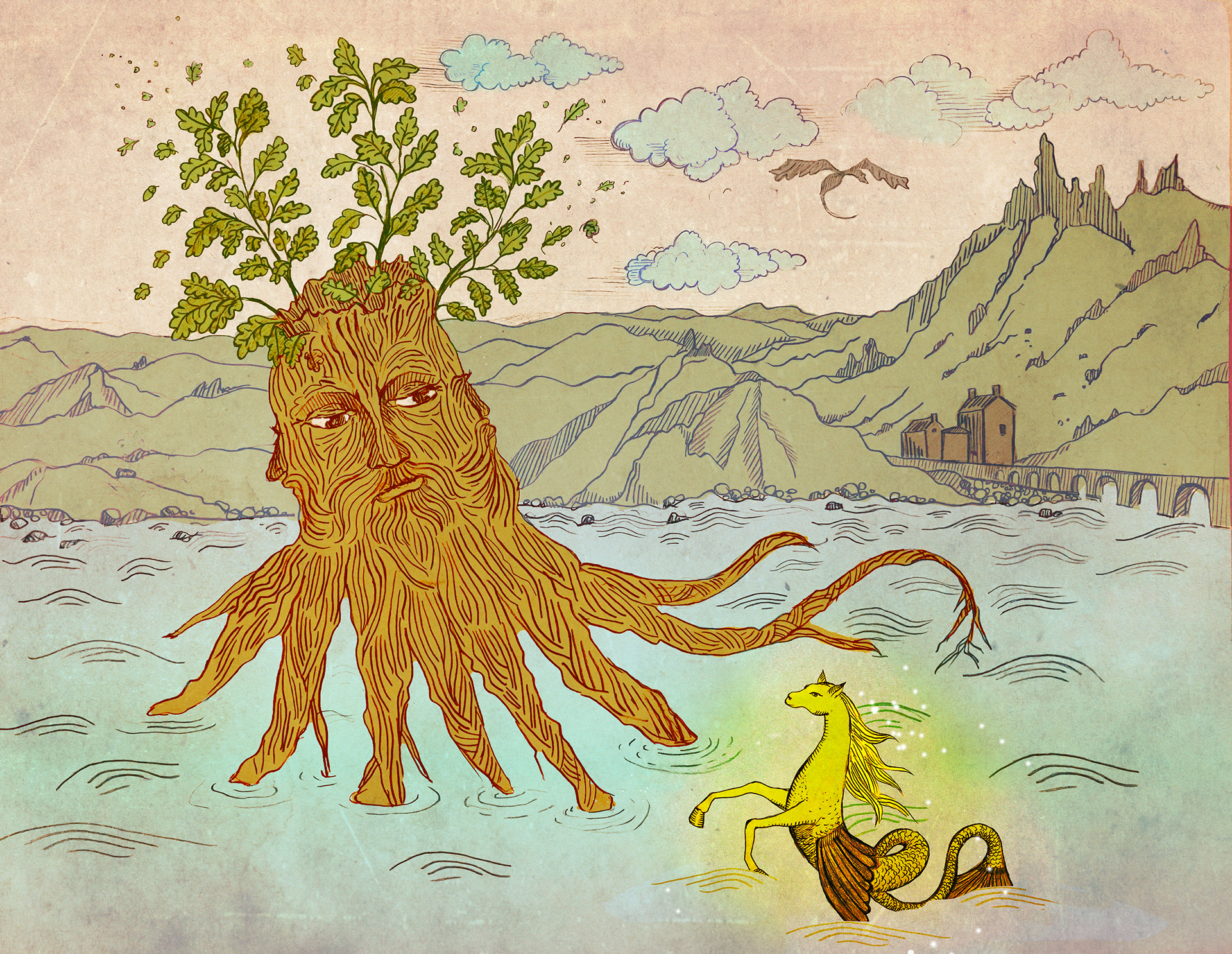 “Dream#3” is the third illustration in a series for my personal project influenced by Northern European myths Media: Pencil on paper,  Adobe Photoshop