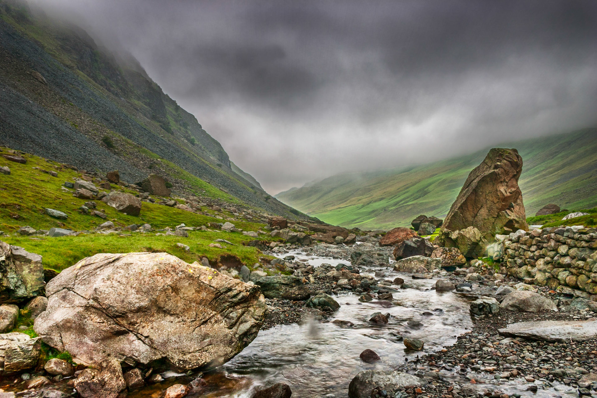 The weather in the English District has a reputation for turning quickly. This image was taken high up in Honister Pass as the clouds started rolling in with torrents of rain.
