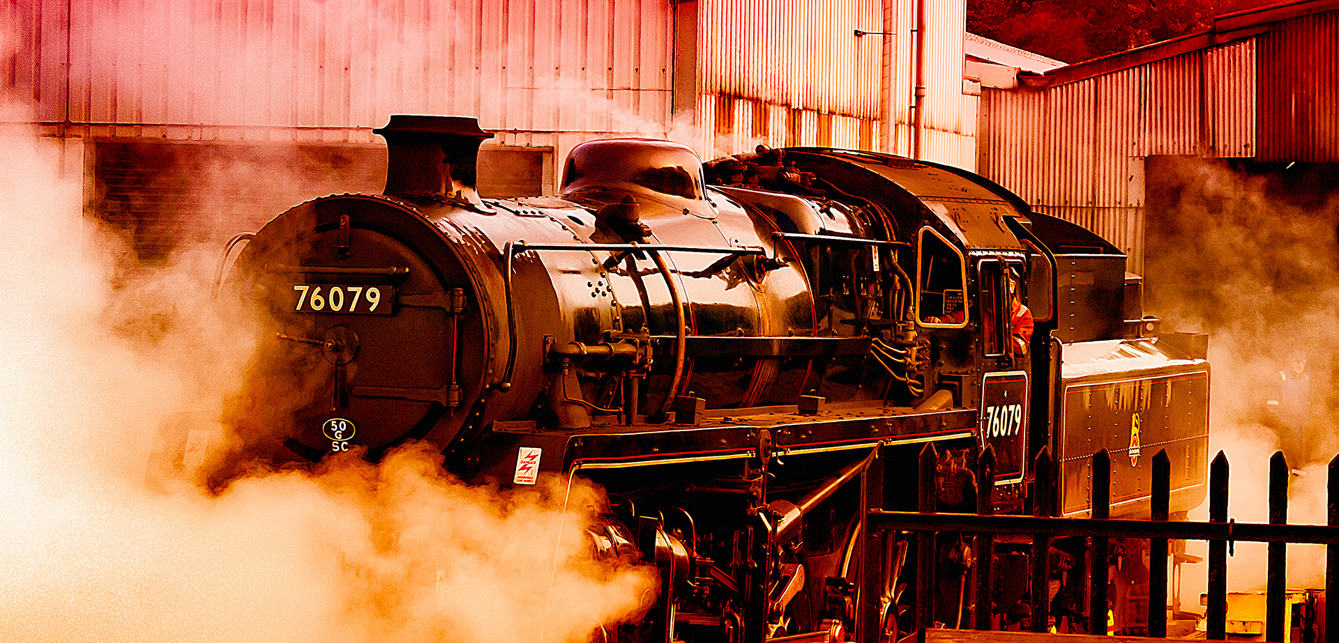Standard Class 4MT 76079 on Grosmont shed with artistic filters applied