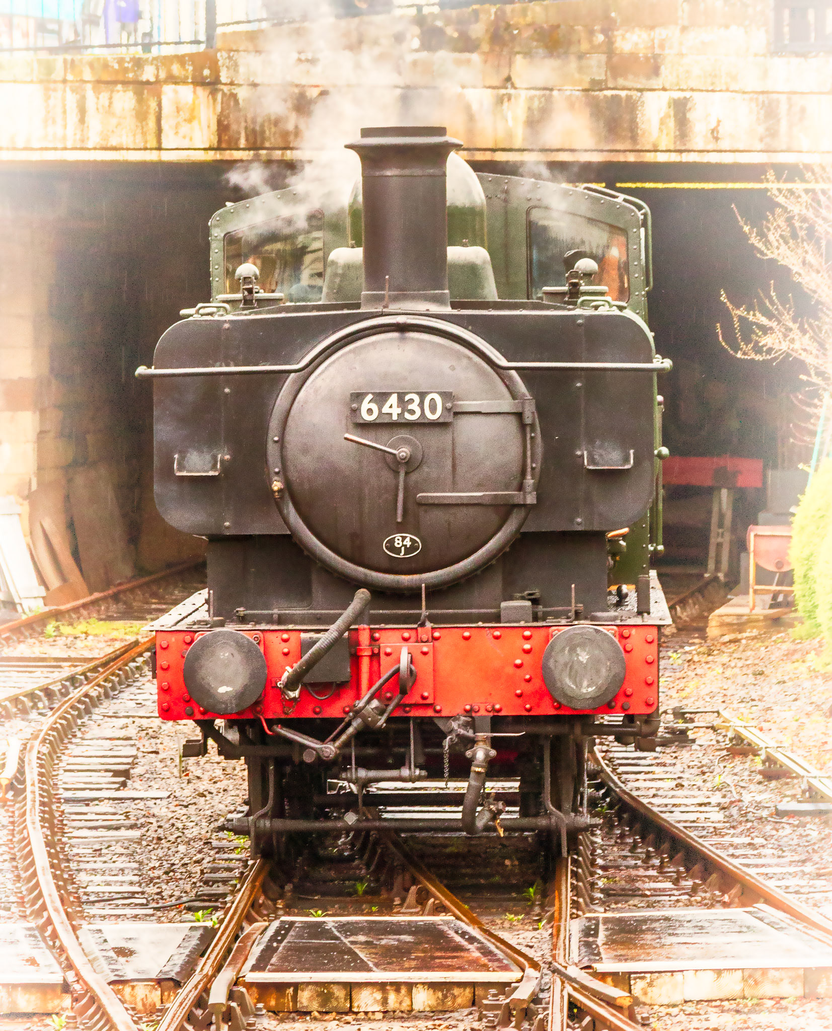 GWR Pannier tank engine 6430 at Llangollen station, North Wales April 13th 2018