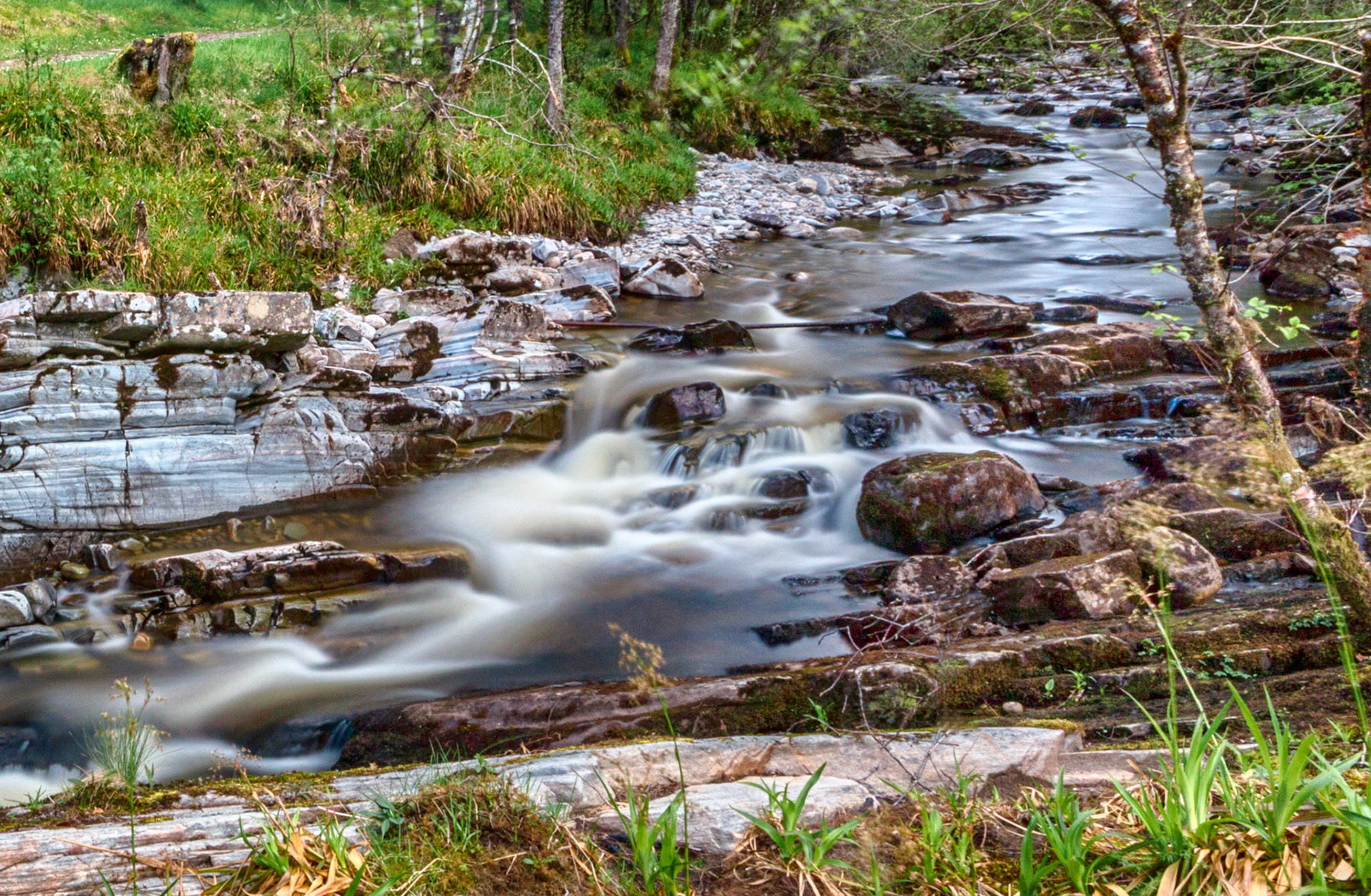 Carie Burn which flows through the Tay Forest Park into Loch Rannoch in Perthshire, Scotland. 