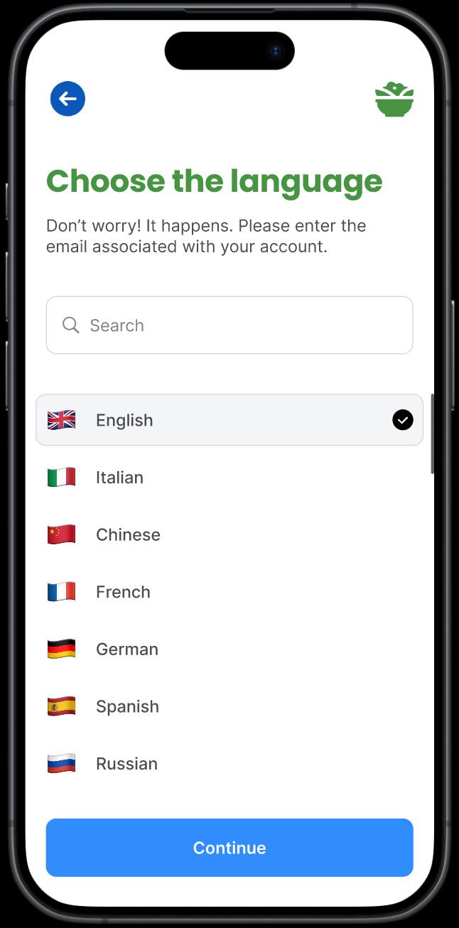 Choose Language Page