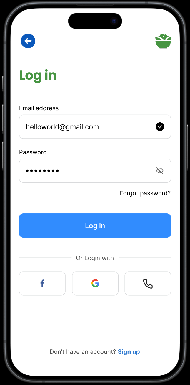 Log In Page Through Email