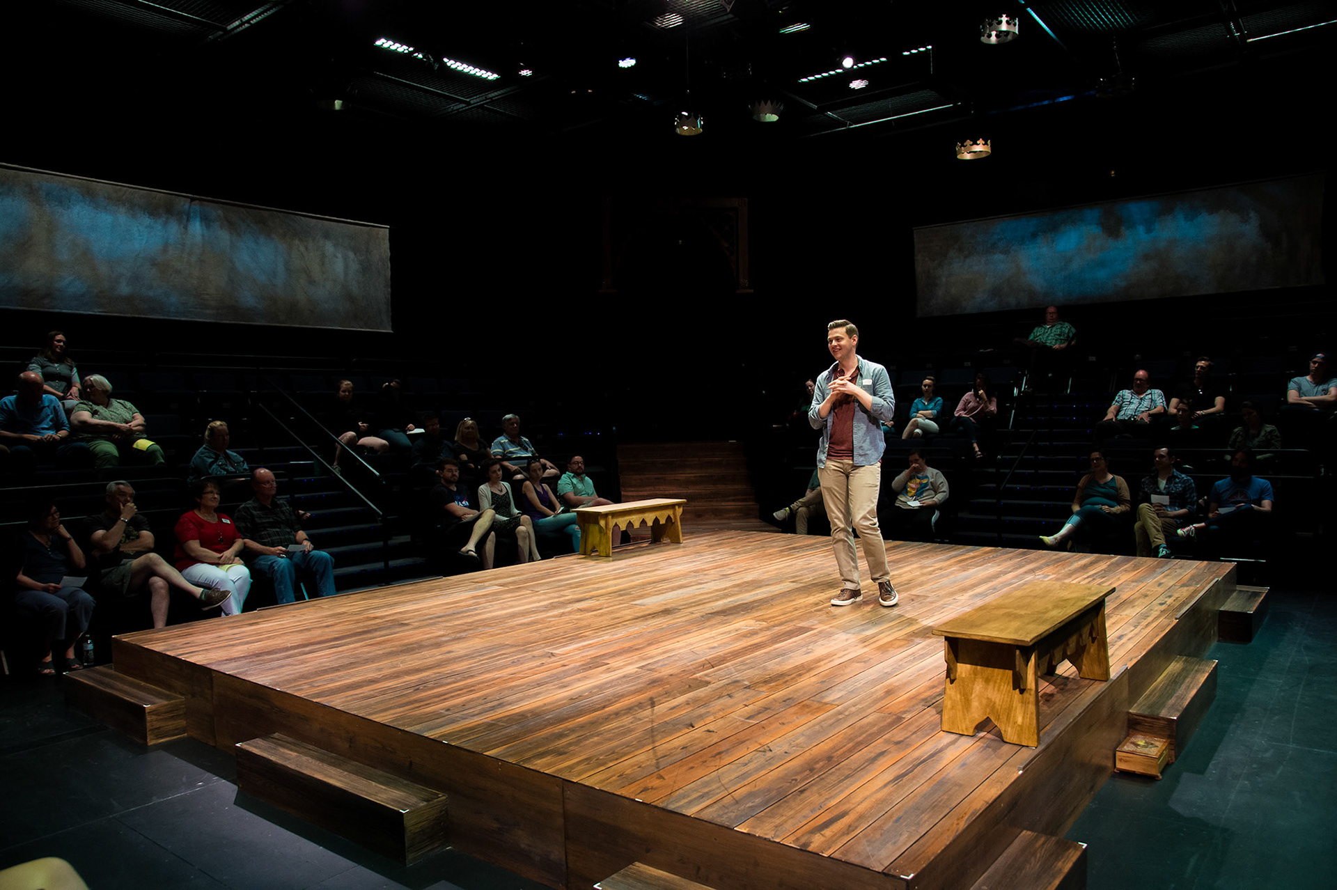 Michael Doherty in the Utah Shakespeare Festival’s 2019 production of Every Brilliant Thing. (Photo by Karl Hugh. Copyright Utah Shakespeare Festival 2019.)