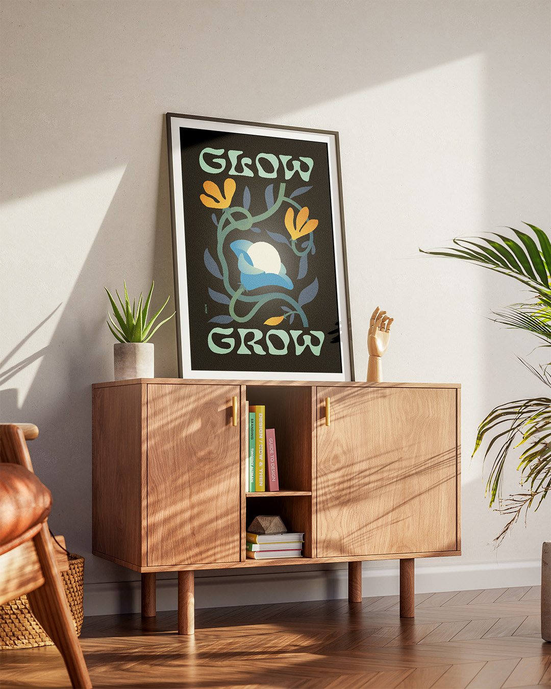 Glow Grow poster print by kotkit, showcasing bright colors and an inspiring message about growth and self-improvement.