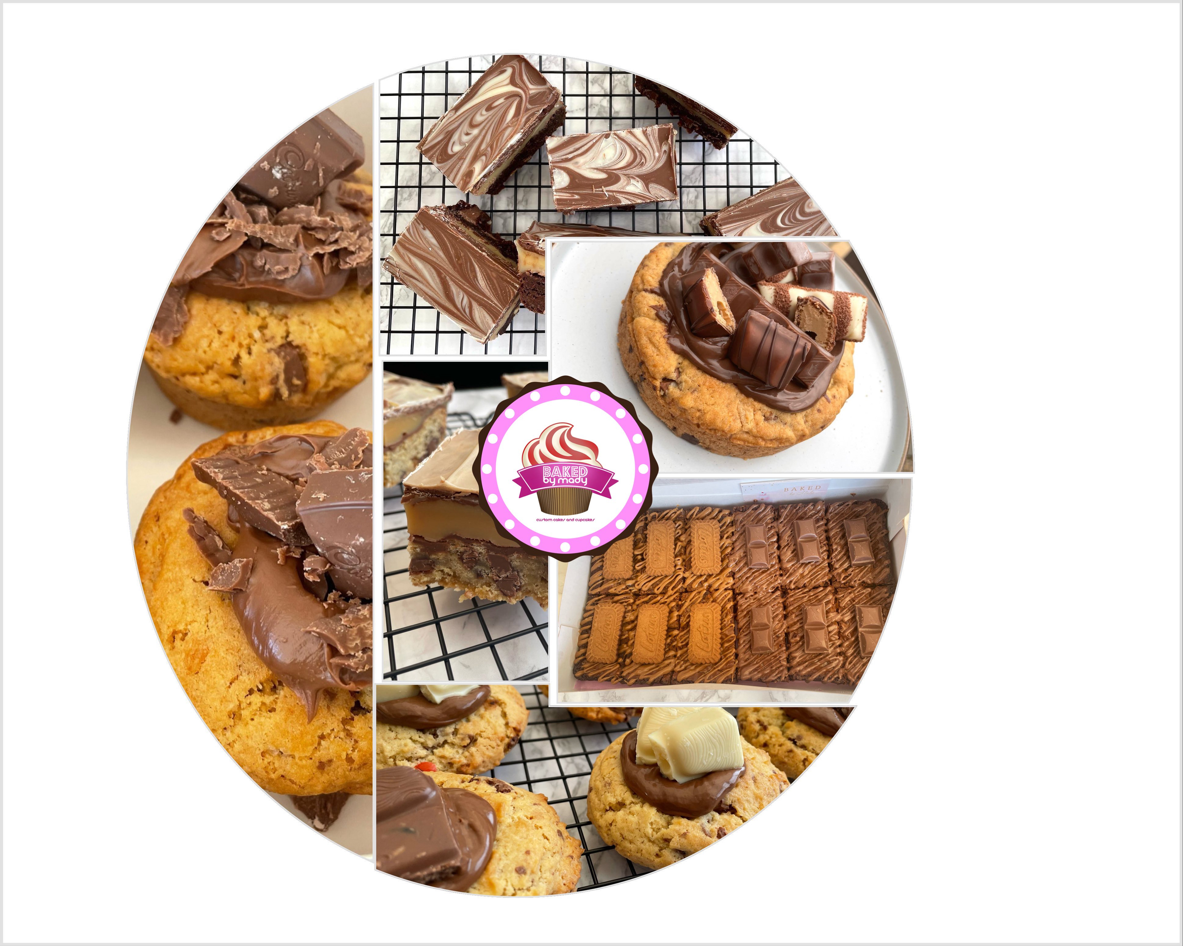 Cookies, brownies, tray bakes, cakes made by hand by Baked by Mady
