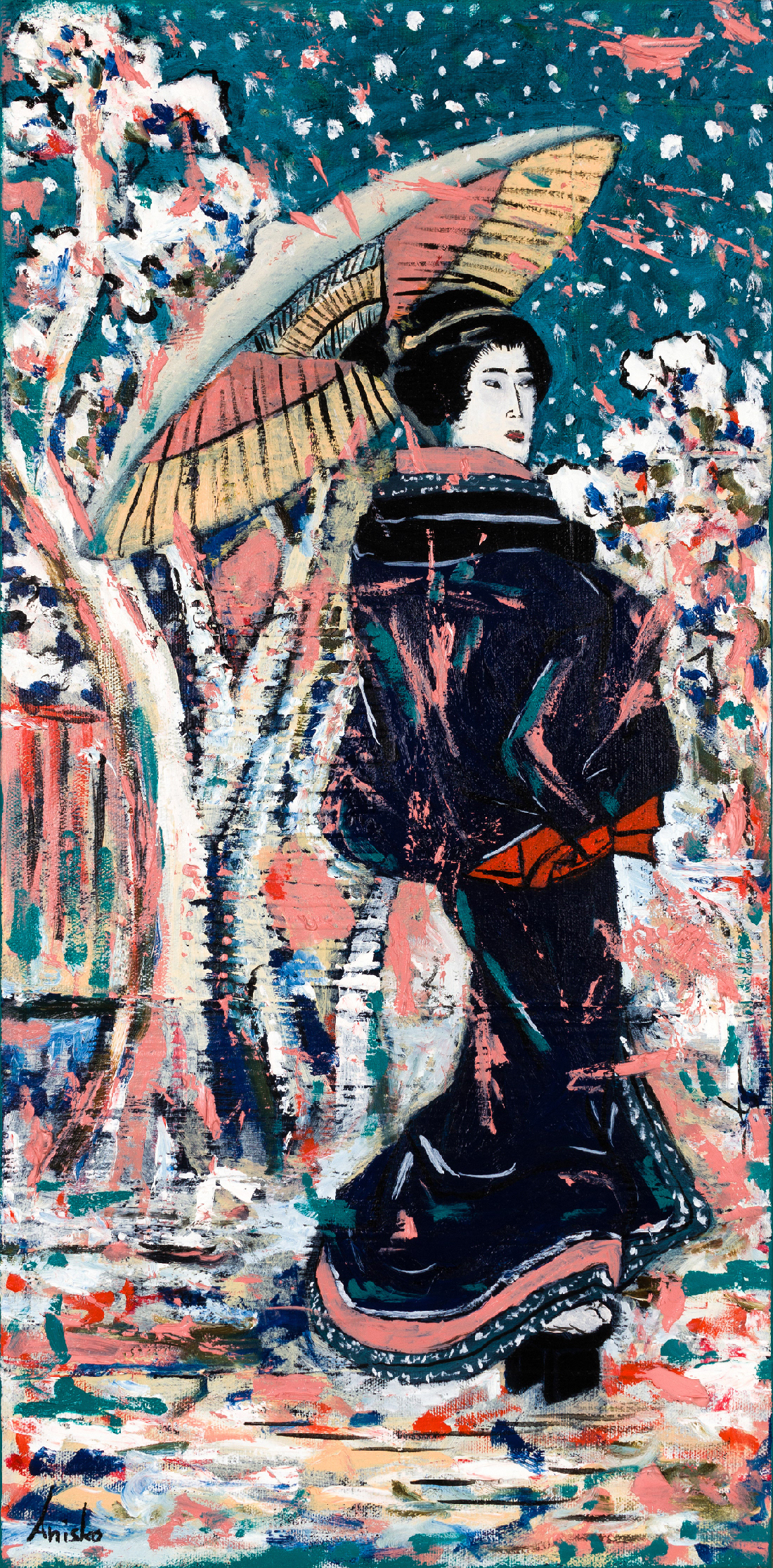 Beauty Walking on a Snowy Day - 2022 - oil on canvas