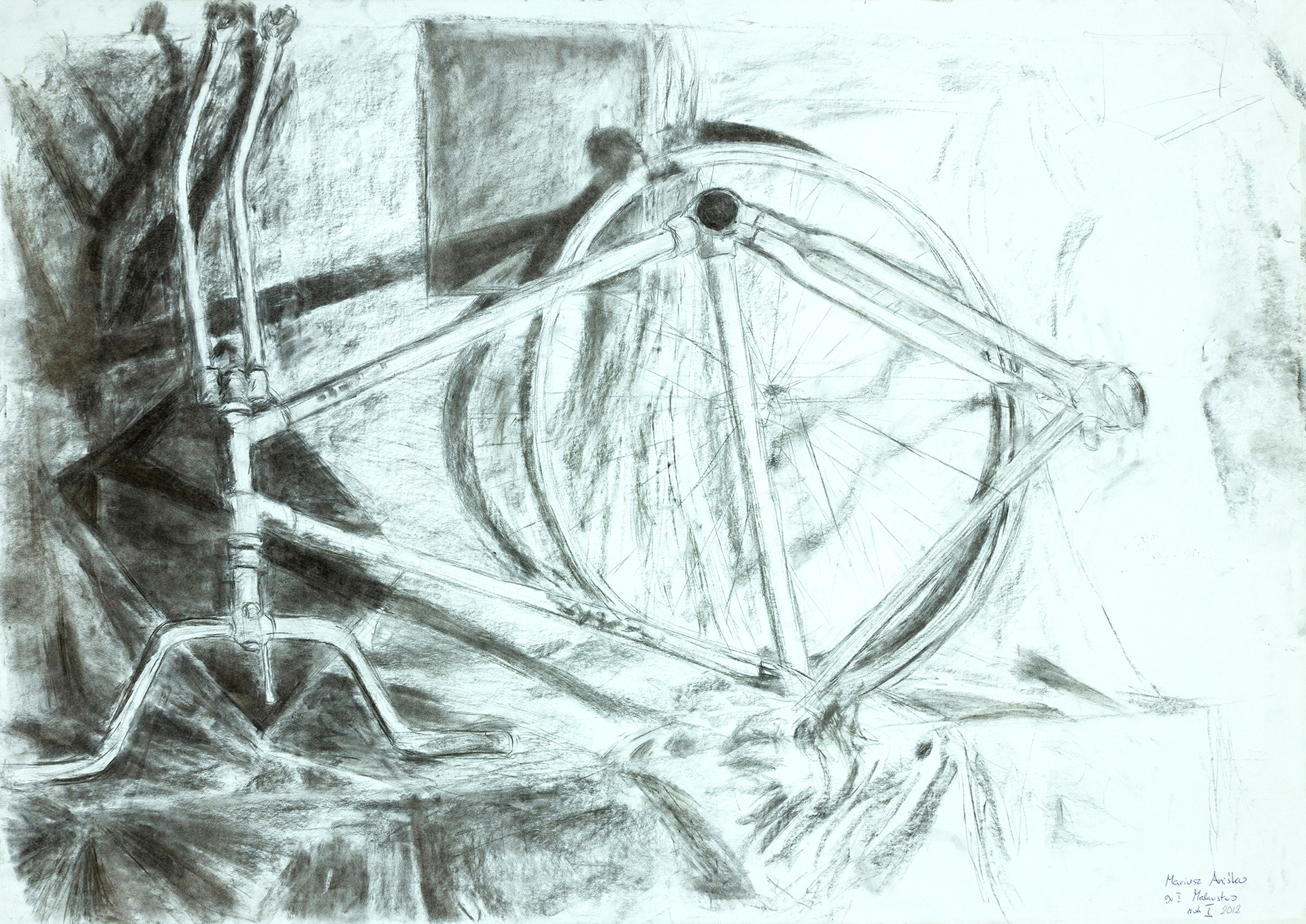 Still Life with Disintegrated Bicycle - 2012 - charcoal on paper