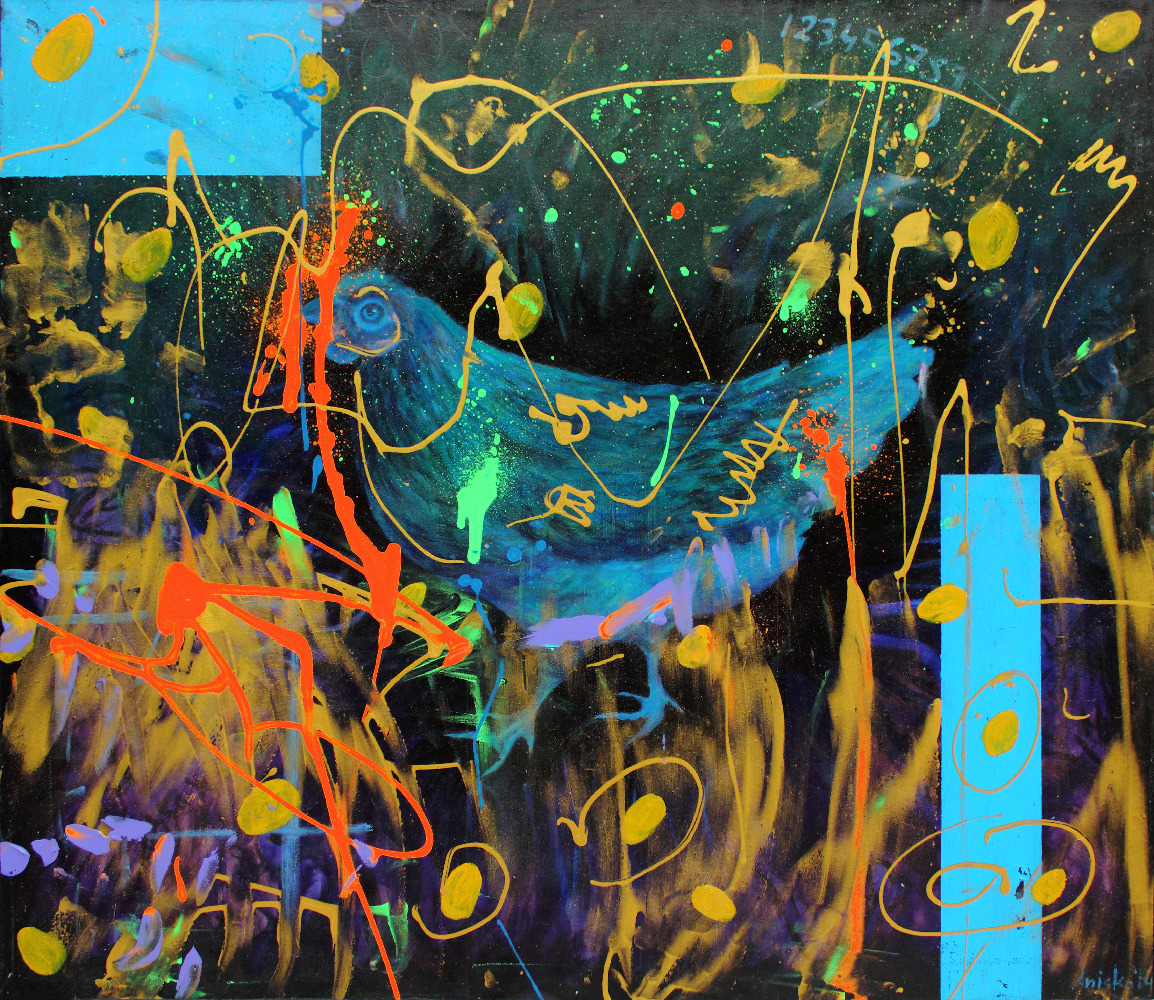 Golden Hen - oil and acrylic on canvas