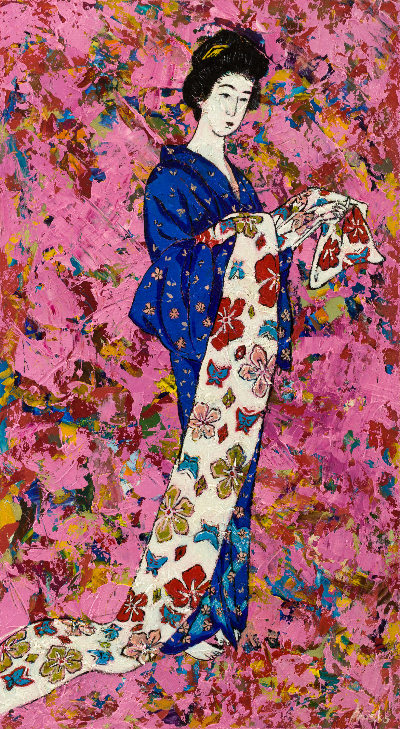 Woman in Summer Kimono - 2023 - oil on MDF panel