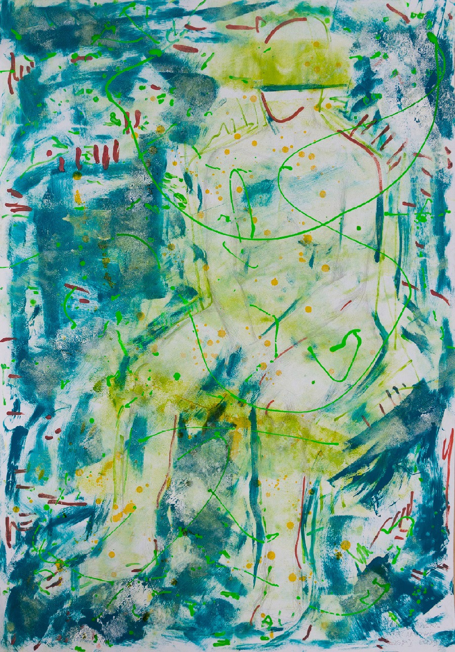 Human Study 12 - graphite, oil, acrylic, ink on paper