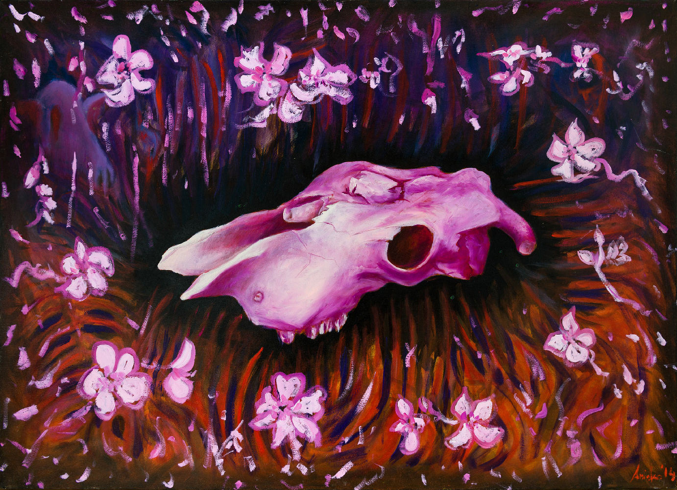 Pink Skull - oil on canvas