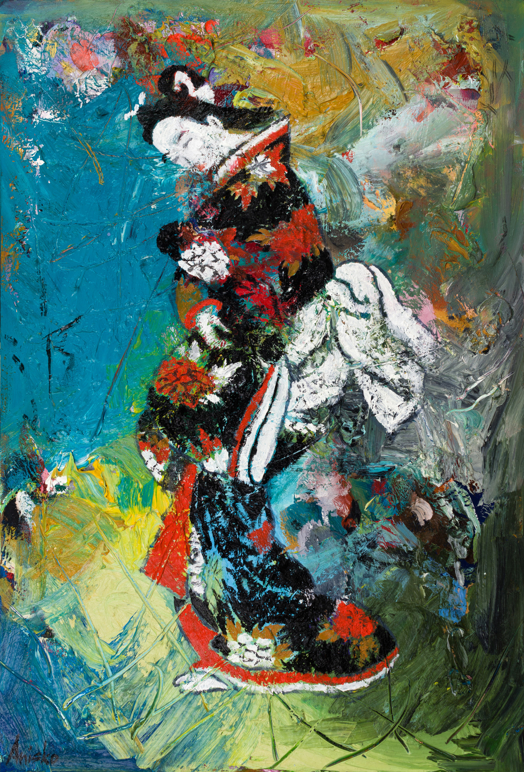 Beauty in a Black Kimono - oil on HDF panel