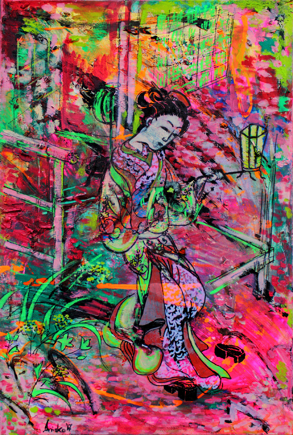 Young Woman with a Lantern - oil and acrylic on canvas