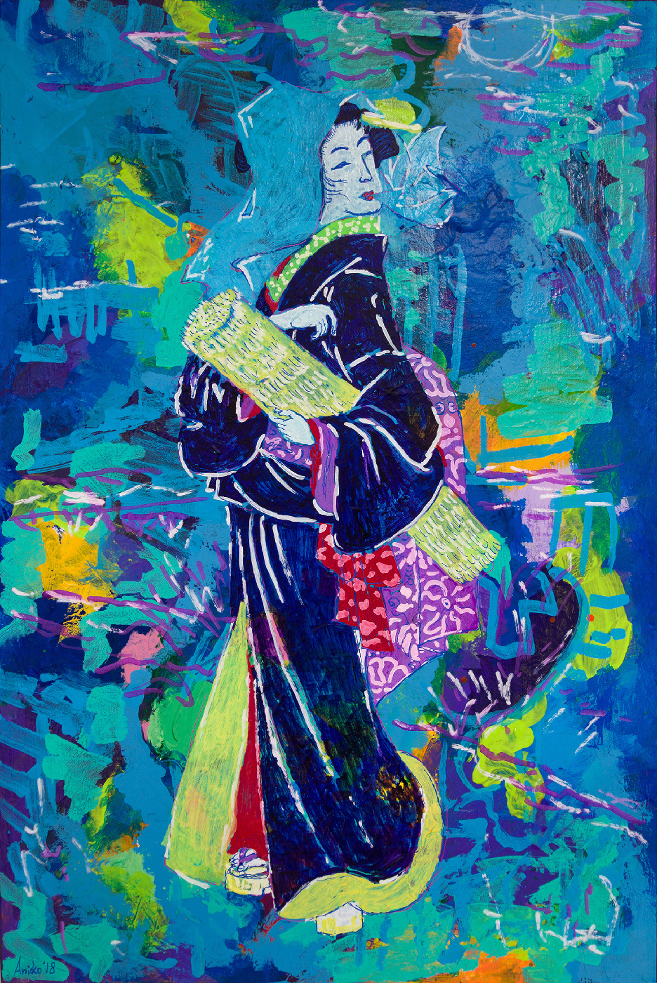 Streetwalker by Moonlight - oil and acrylic on plywood panel
