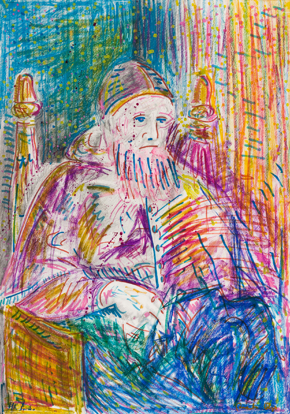 King Nothing - graphite oil pastel ink and acrylic on paper