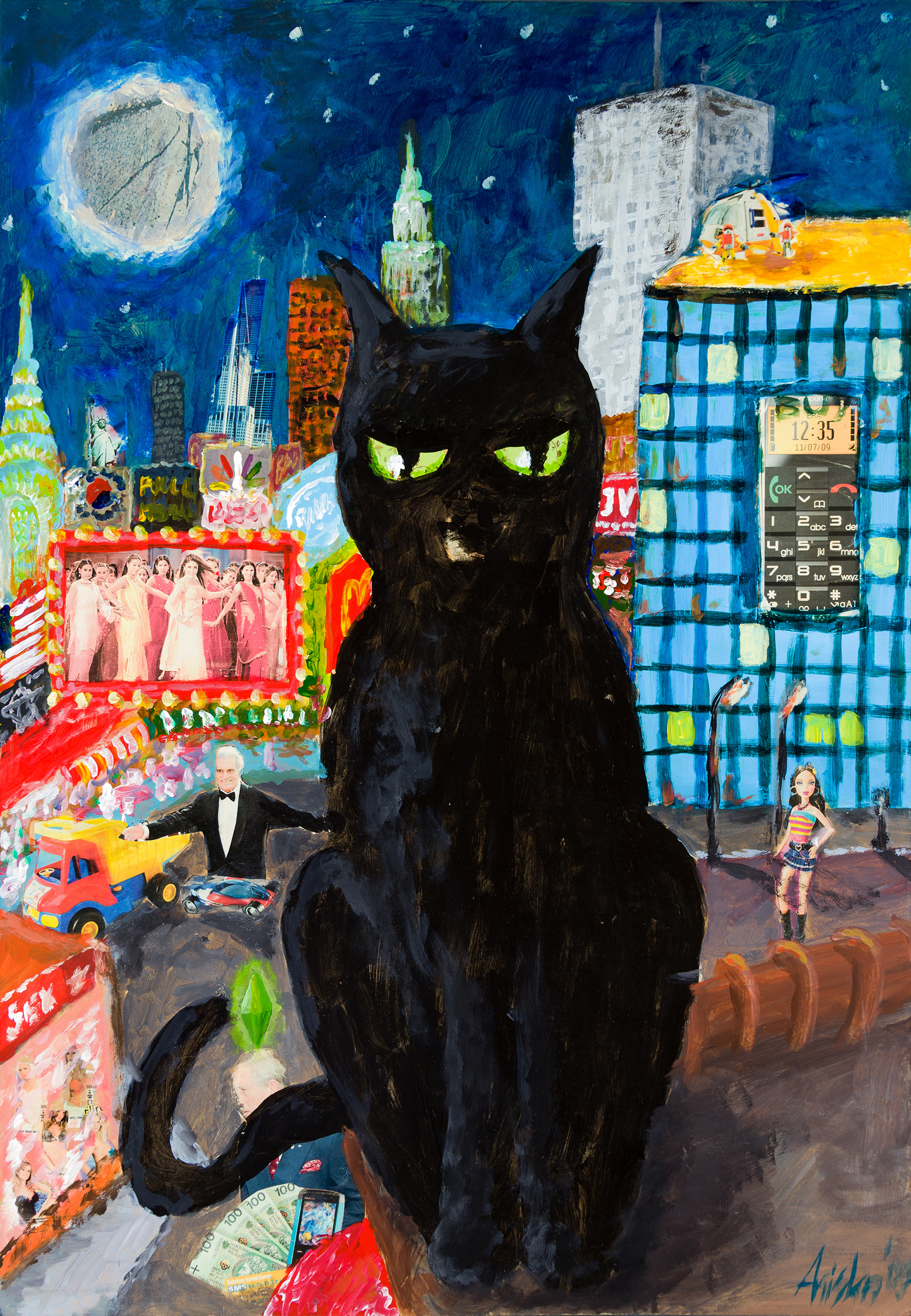 Cat and The City - 2009 - acrylic and collage on HDF panel