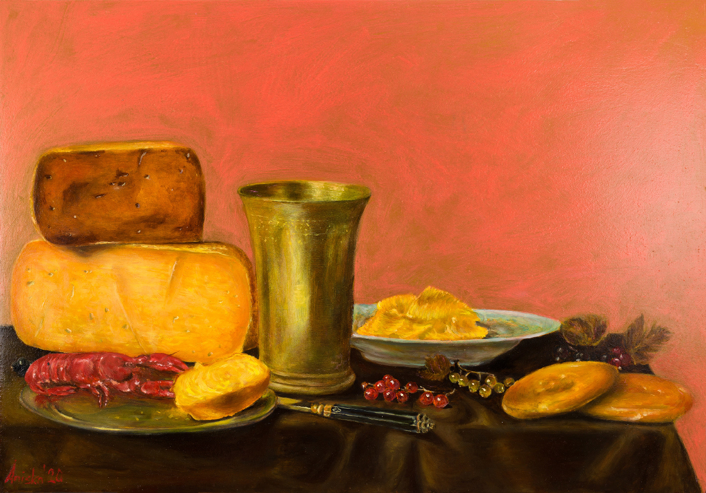 Still Life with GMO Food and Cancer - oil on wood panel