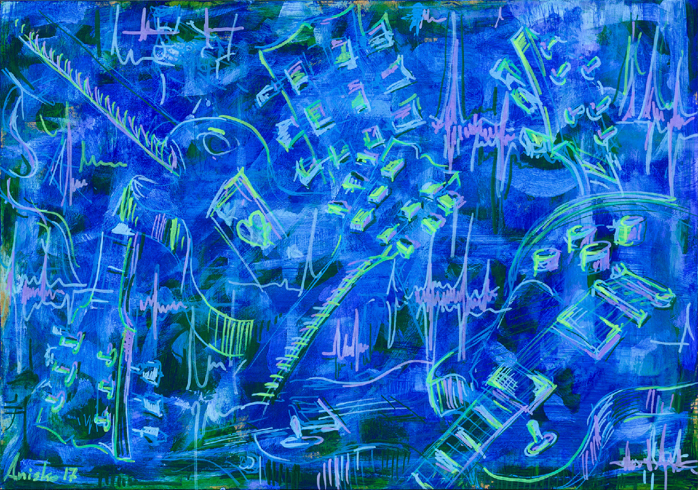 Guitars - oil on MDF panel