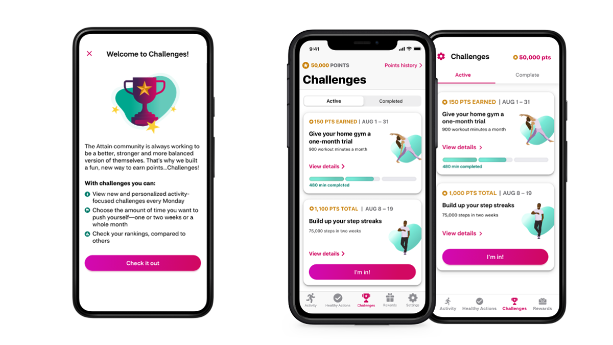 Welcome to challenges screen, challenges main tab iOS and Android