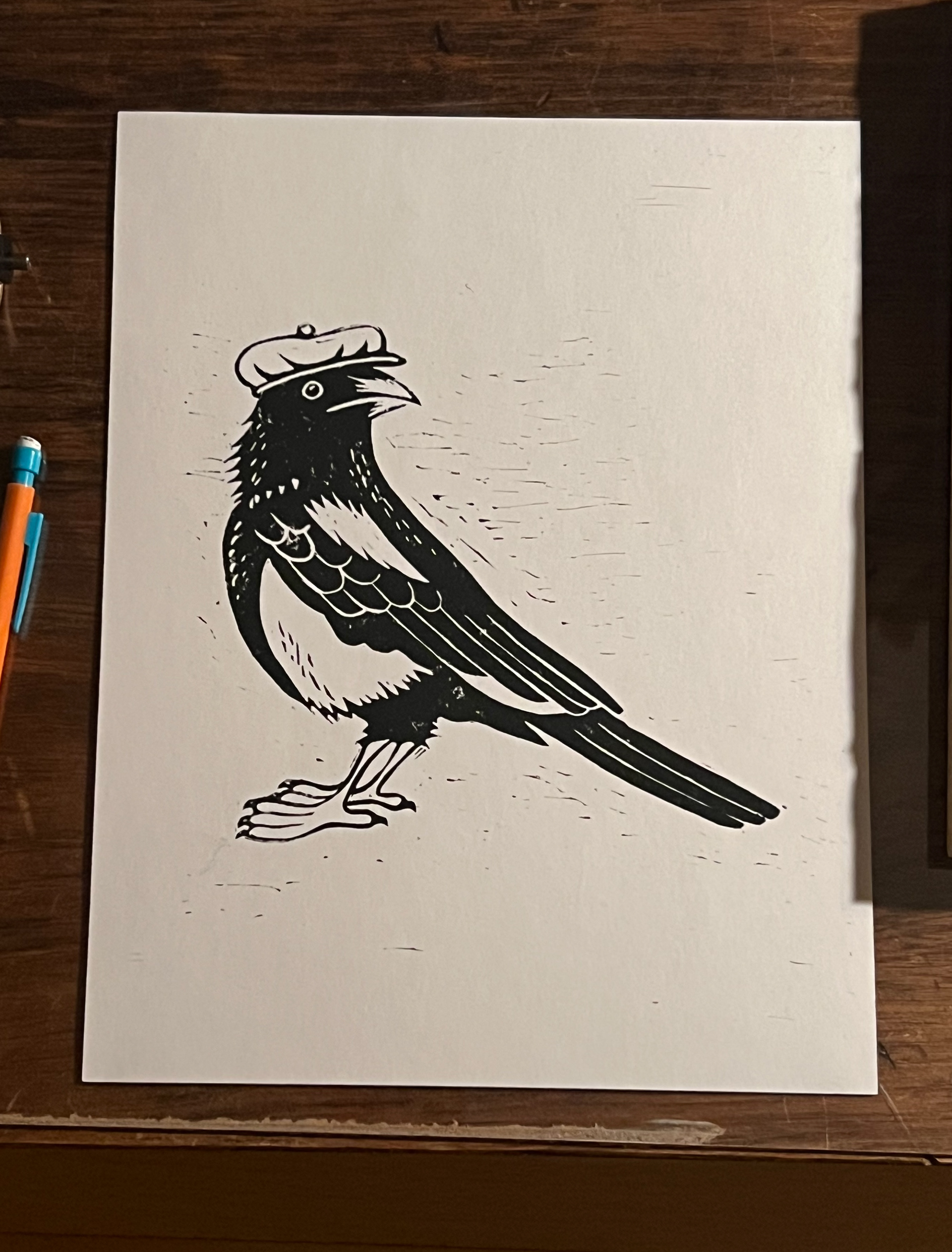 Aussie Magpie for Drew. Linocut. (January 2025)