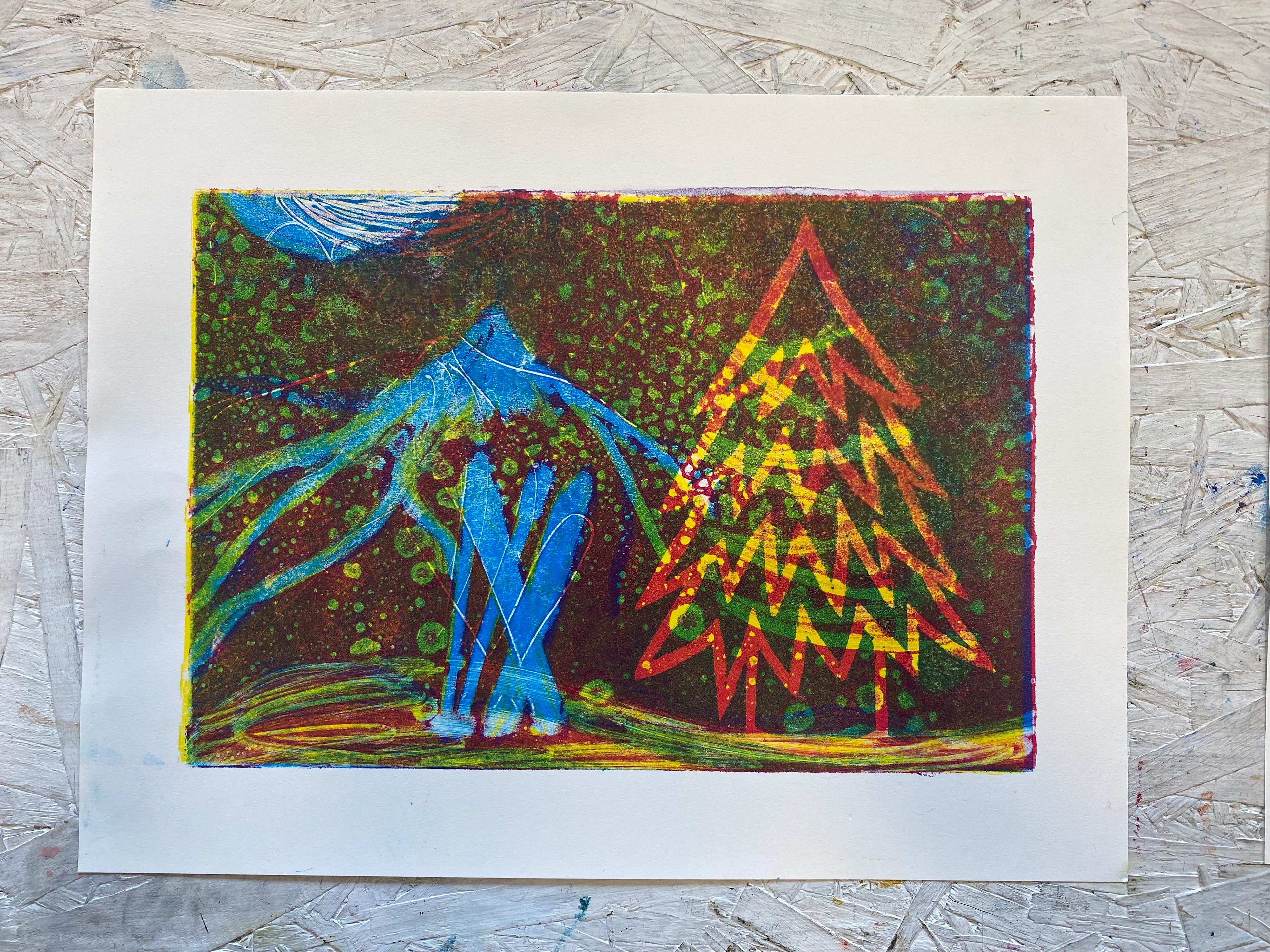 Christmas Light. CMYK monoprint with hand-cut stencil. (December 2021)