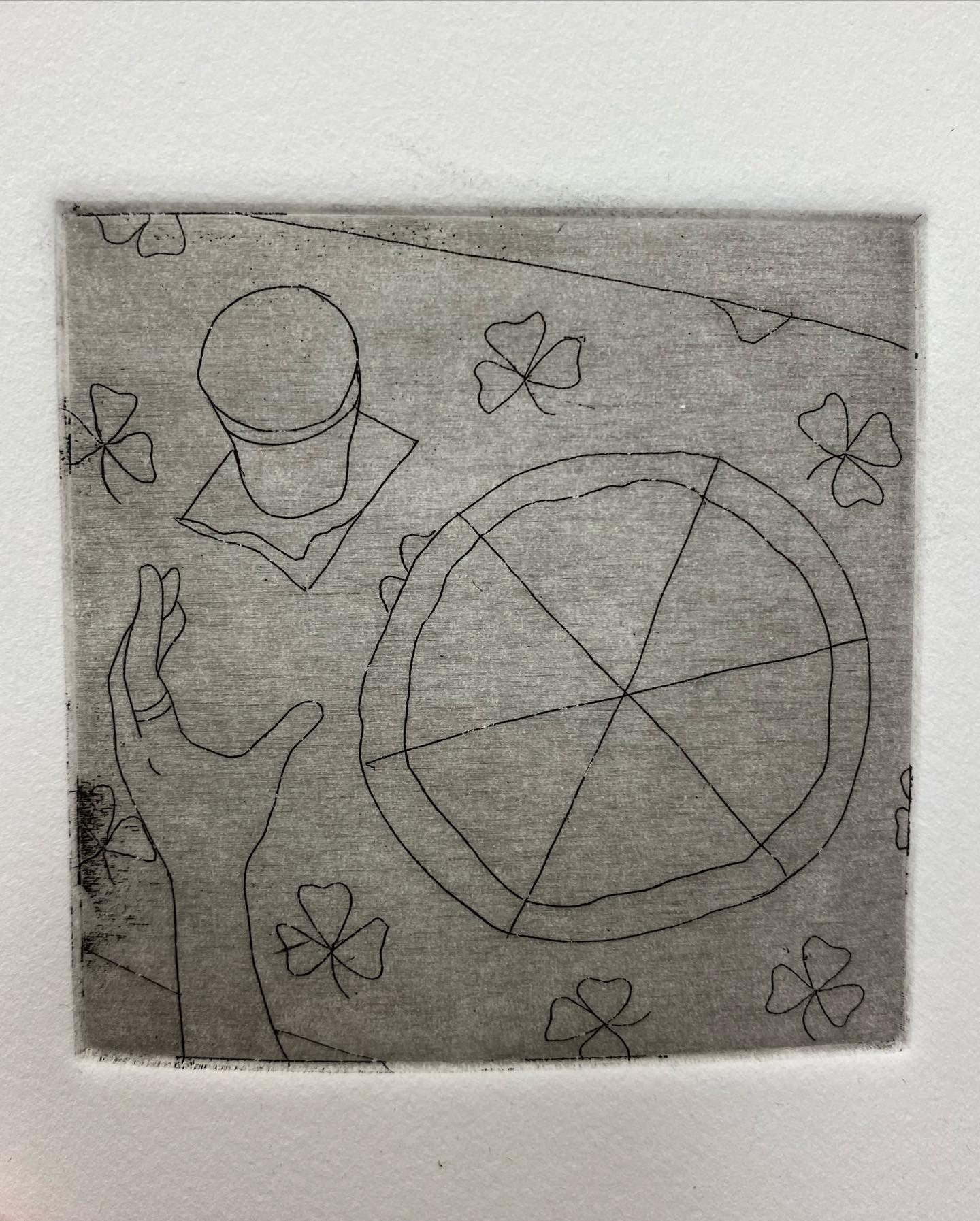 Process for At the Bar. Drypoint test print.