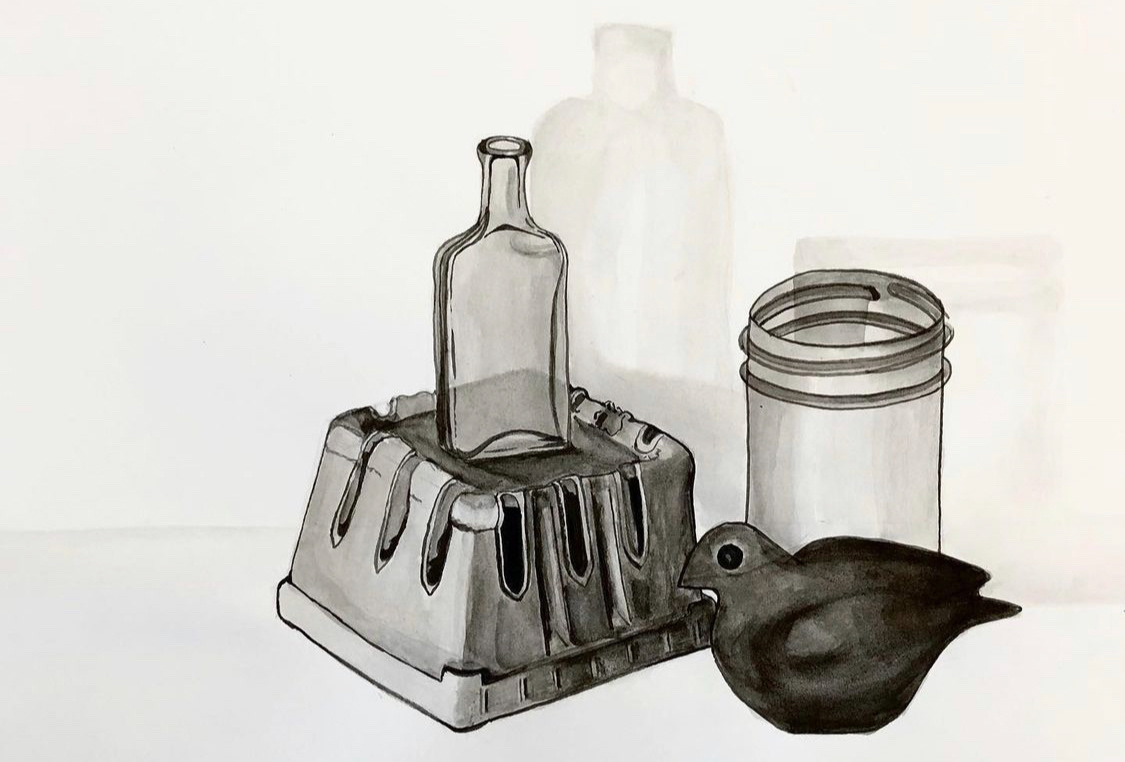 Still Life with Bird. India ink on paper. (2018)