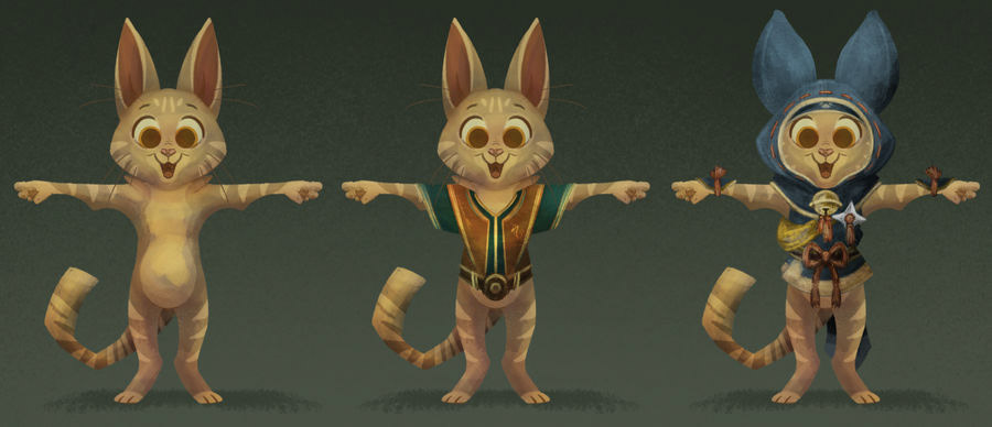 My cat, in Palico outfits (Monster Hunter; Capcom)