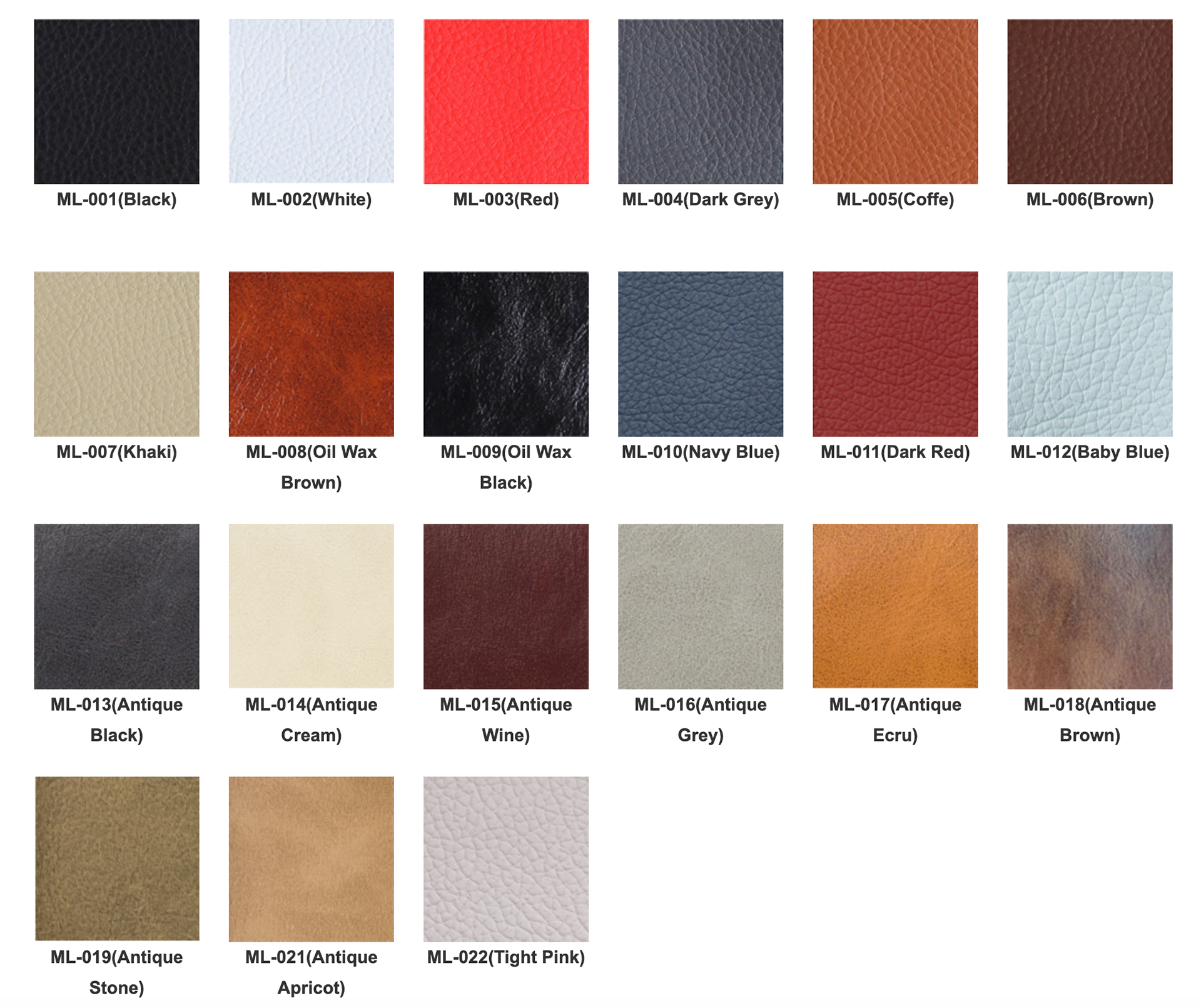 LEATHER SWATCH CHART: CLICK IMAGE TO ENLARGE