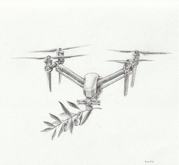 Drone of Peace, Pencil on paper, 20 x 24 cm, 2018