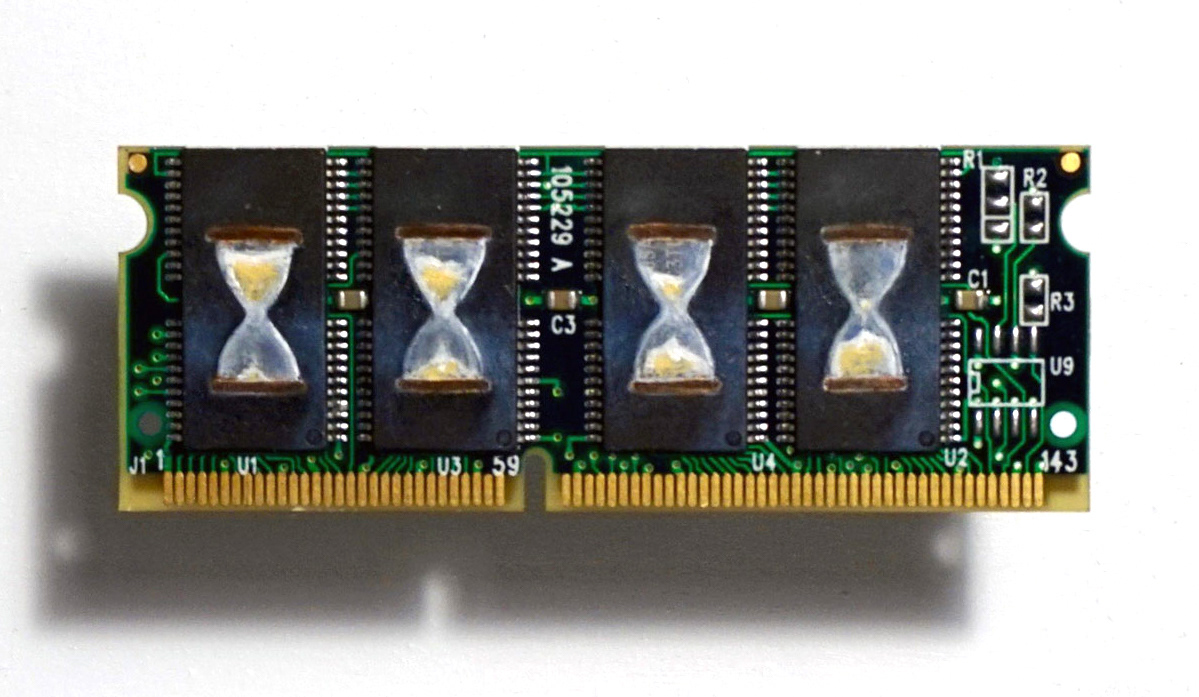Hourglass, Oil on RAM memory stick, 3 x 8 cm, 2016
