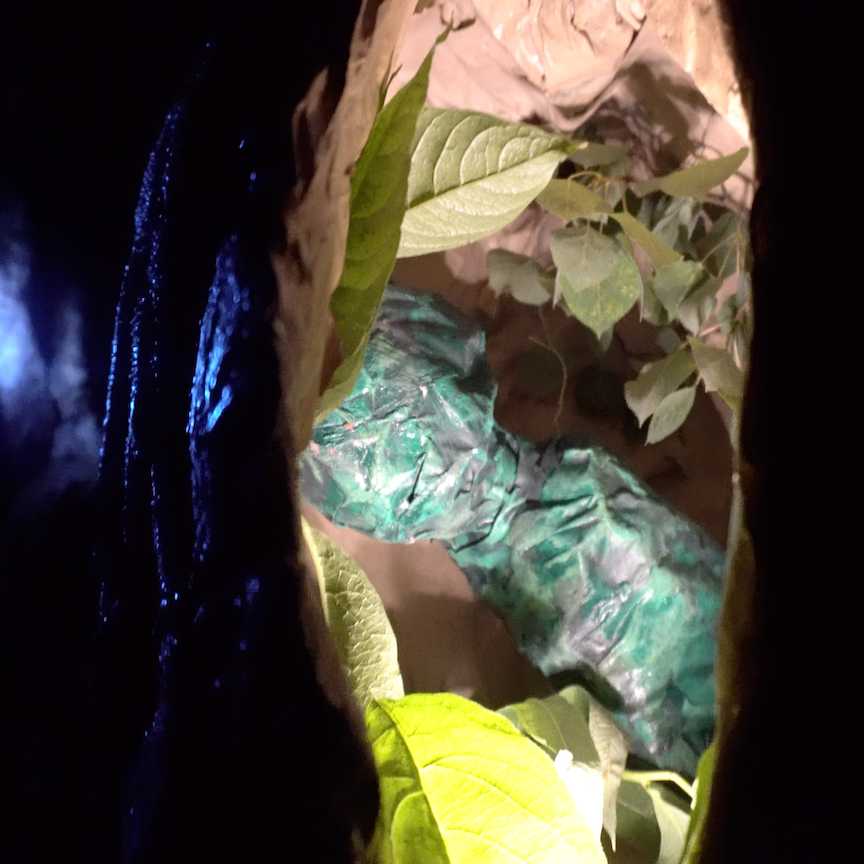 A fetus of Nature is found growing, glowing in a ovum of light and leaves. Visitors and rest and reflect as long as they like here...