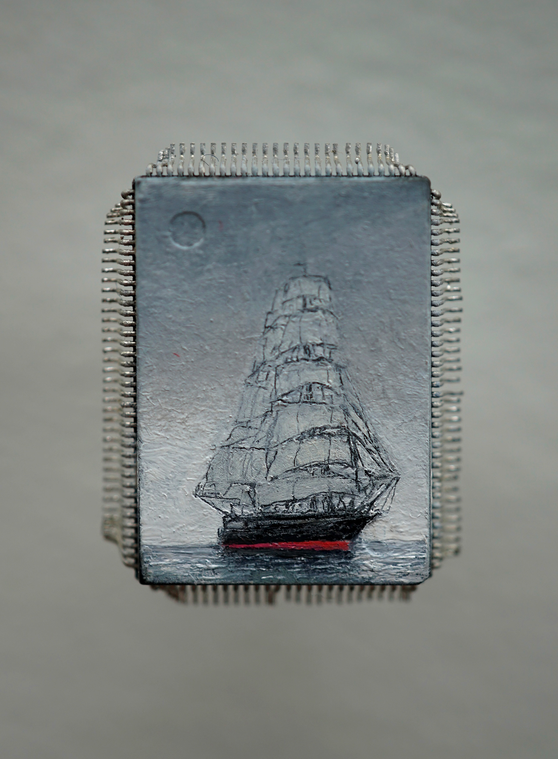 Tall ship, oil paint on microchip, 2026