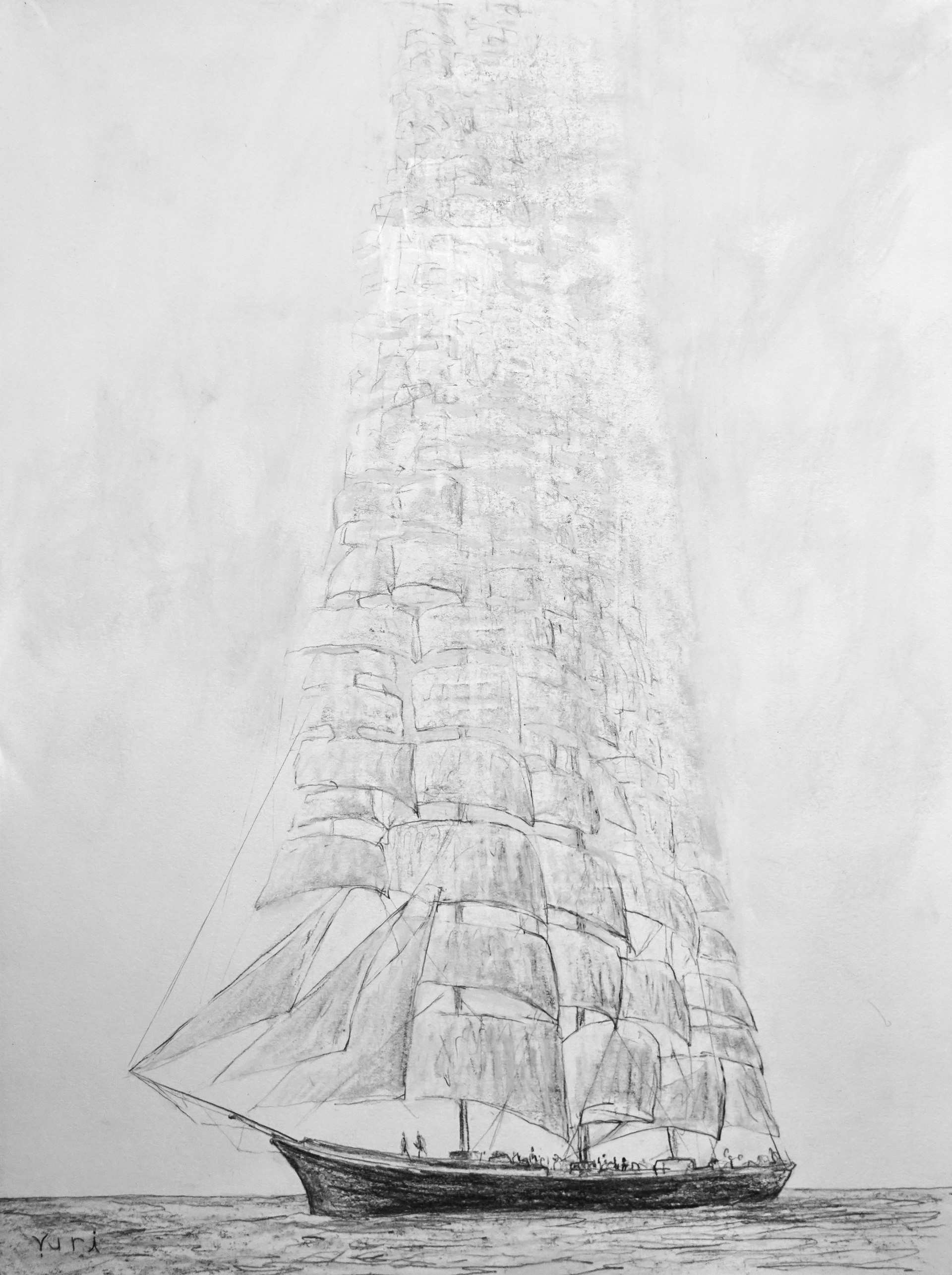 Augmented sails, Pencil on paper