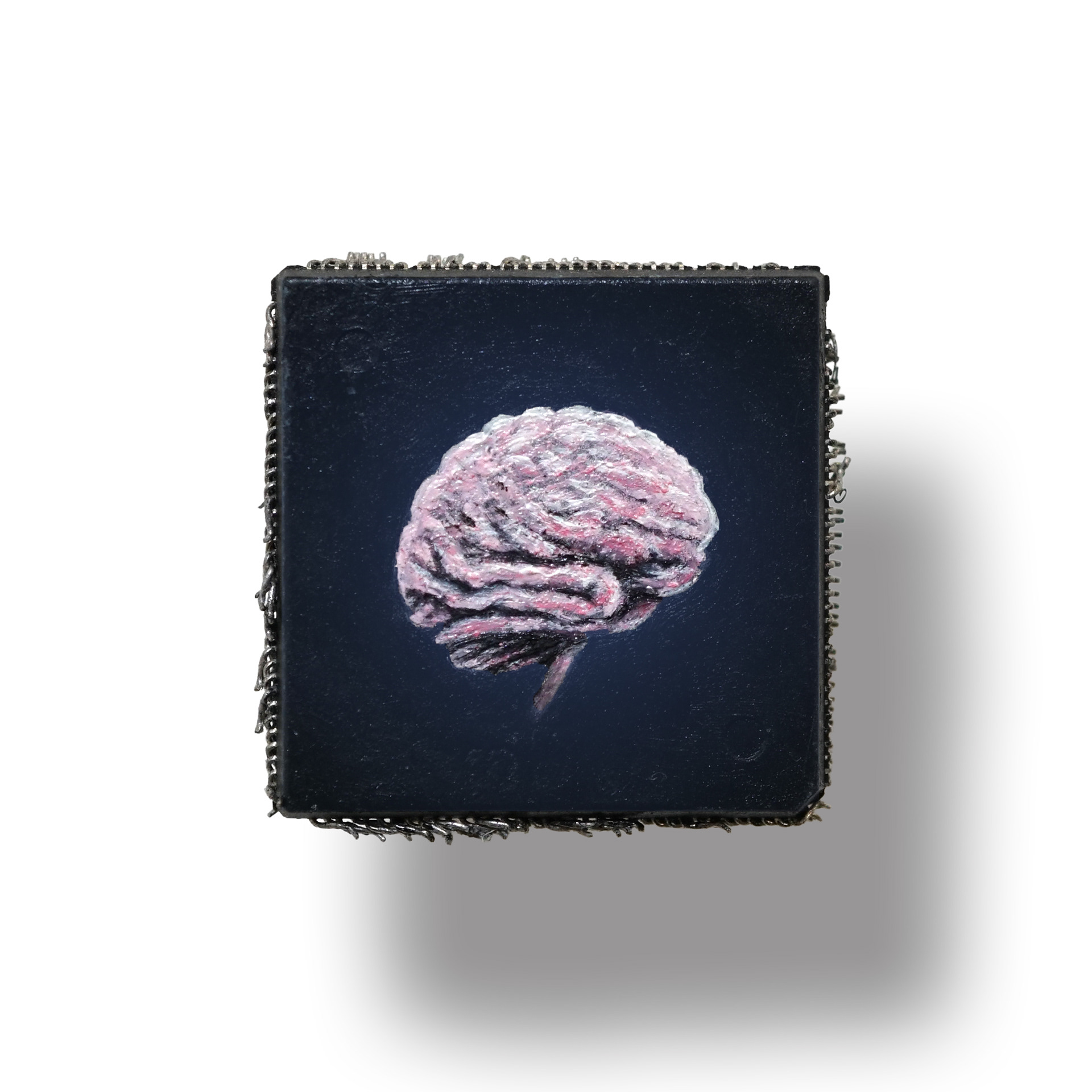 🧠, oil on microchip, 2 x 2 cm
