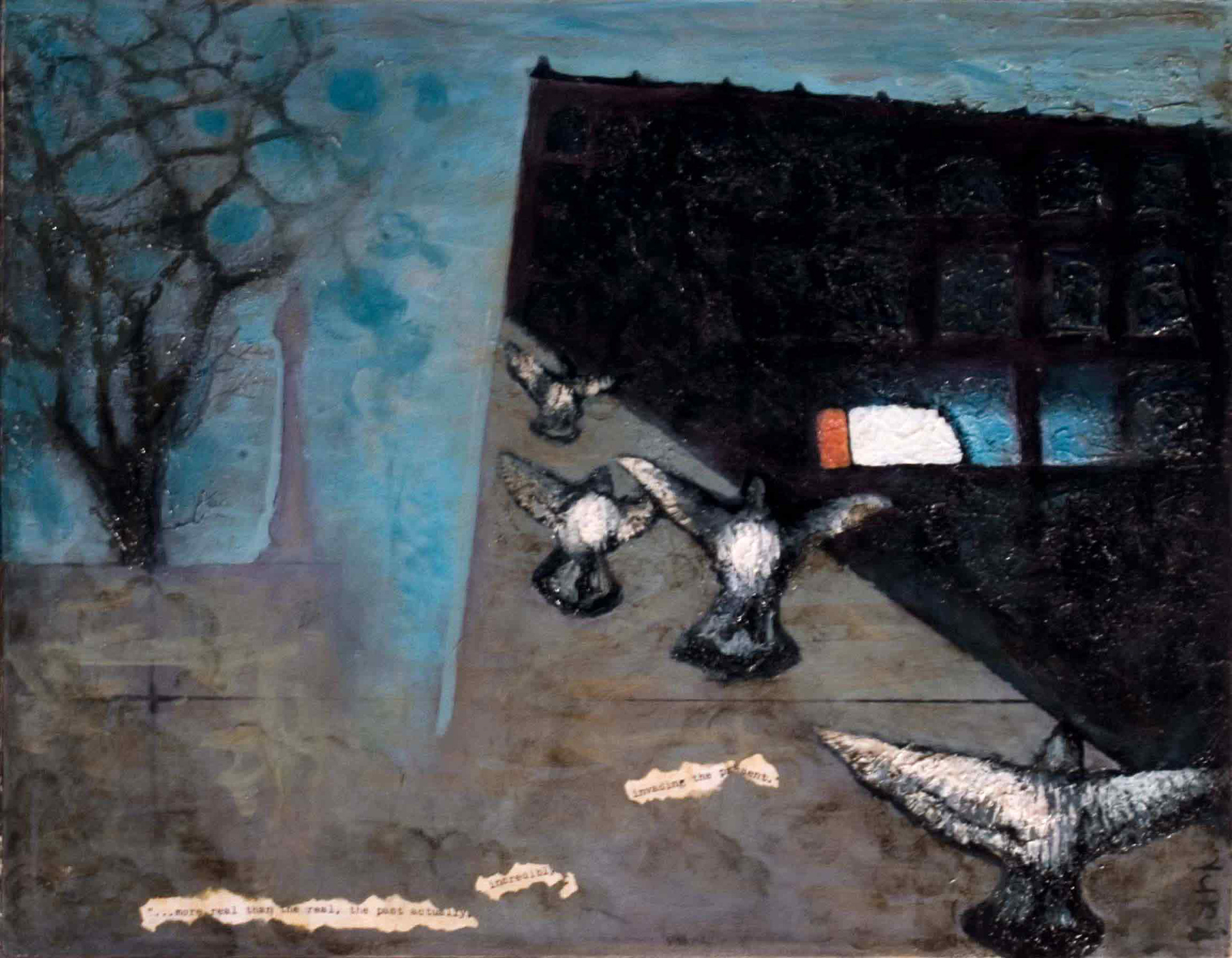 Windycitysidewalk, Acrylic and collage on canvas