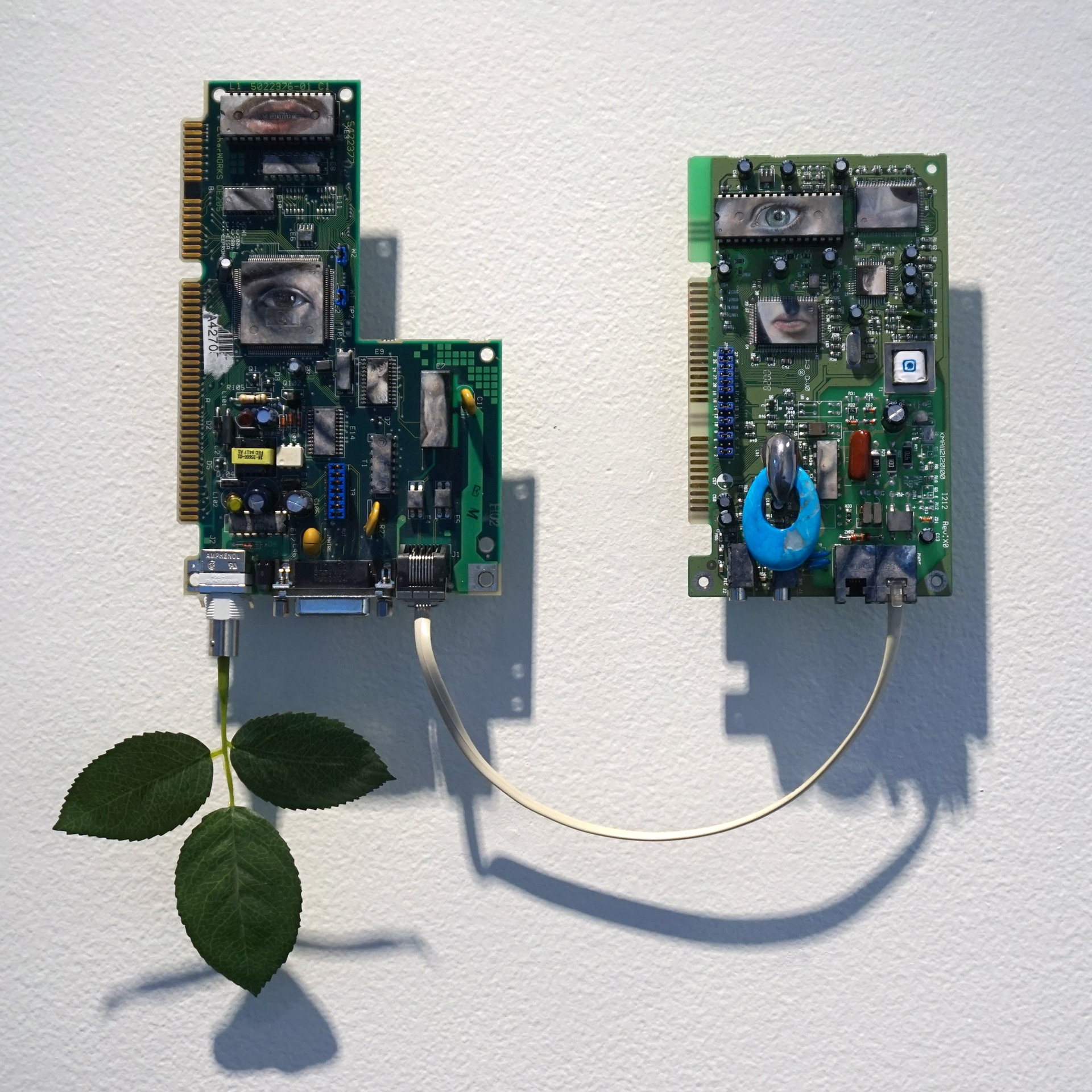 Newlywebd, Oil paint and assemblage on circuit boards, 2016