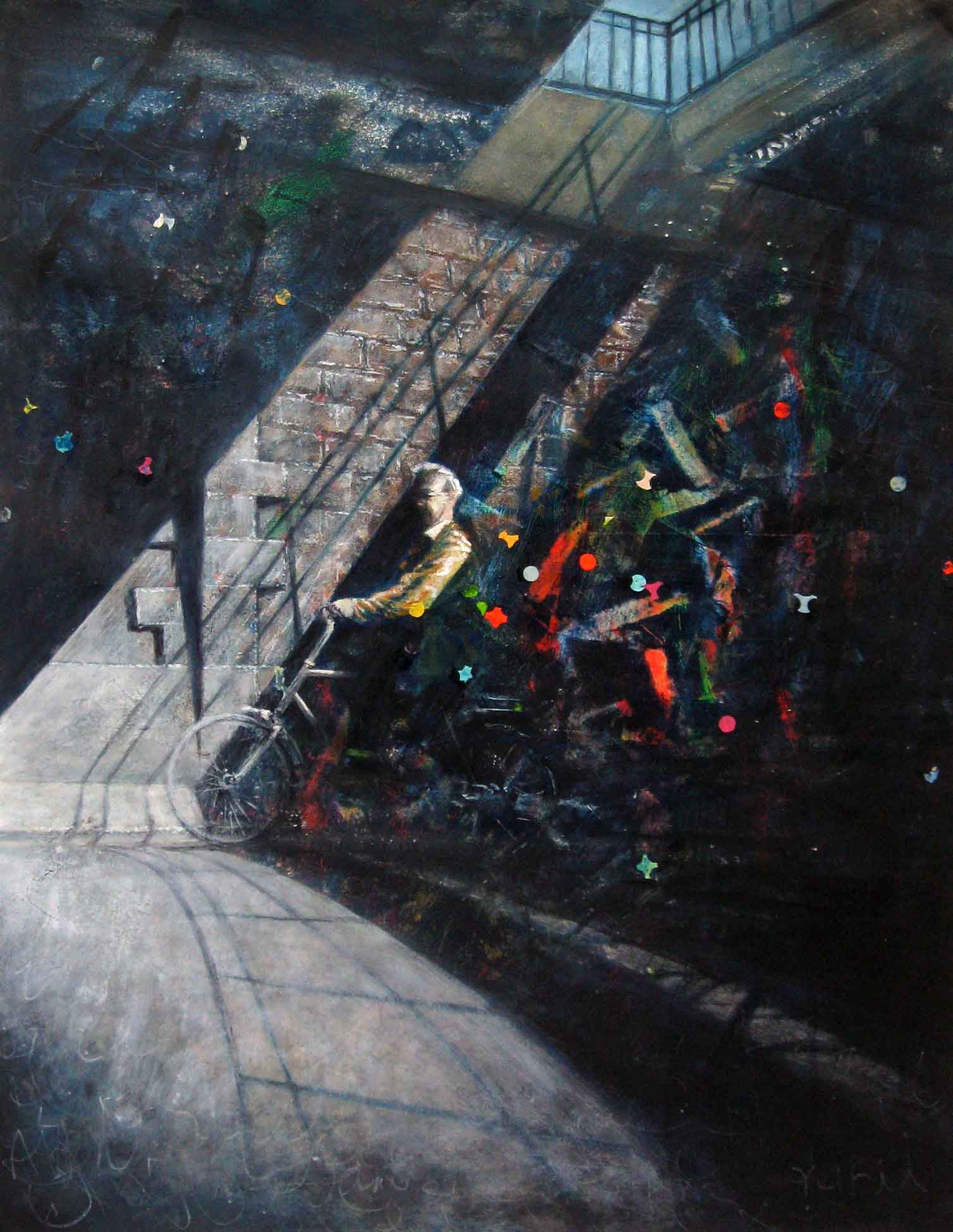 A vélo, Acrylic on cotton paper