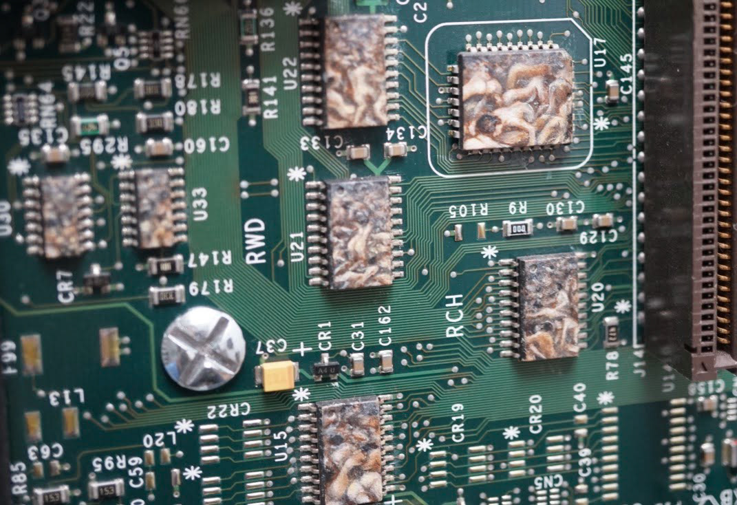 Detail: Orginateur, oil on circuit board