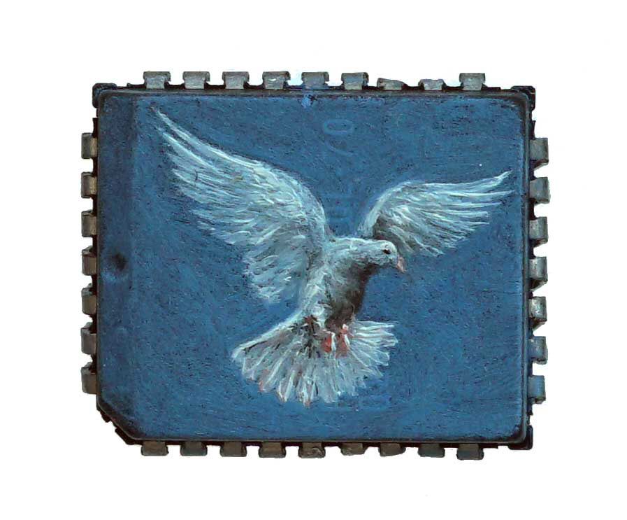 Dove, oil on microchip, 10 x 14 mm