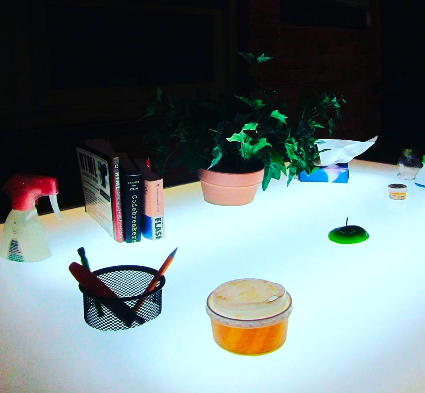 Desktop Deluge, mixed media on lightbox