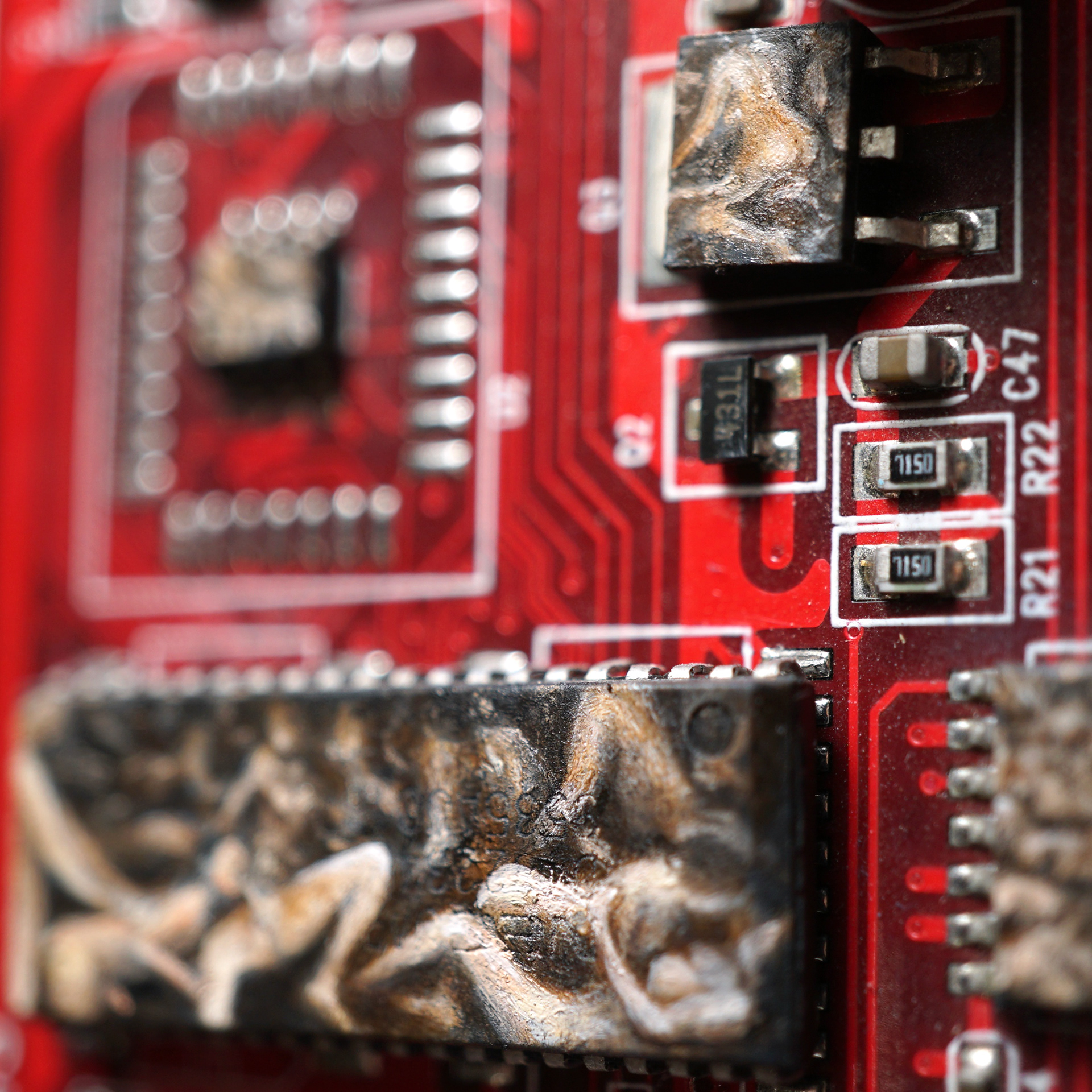 Detail: Orginateur Nº2, oil on circuit board, 20x6x2 cm