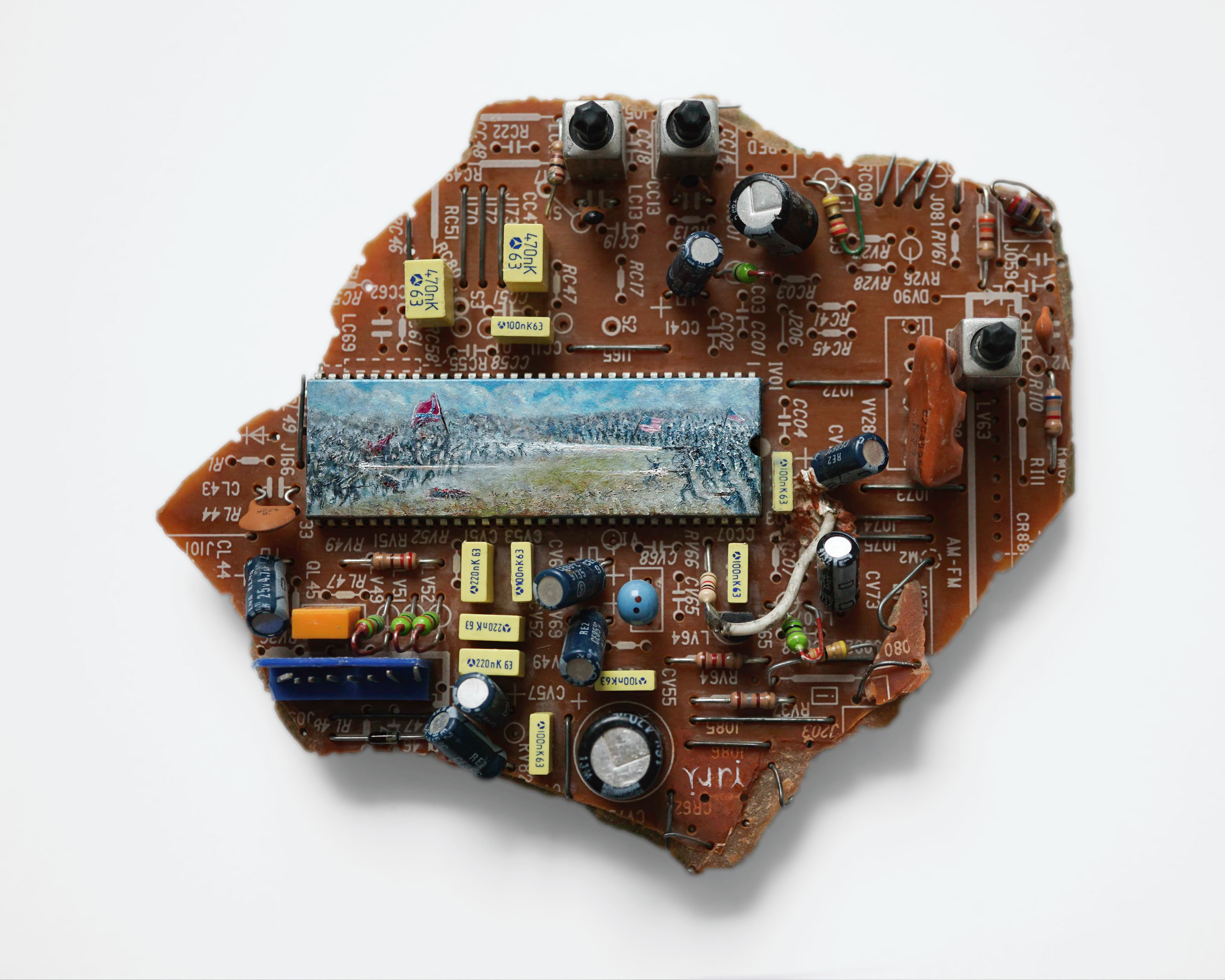 American Civil War 2.0, oil paint on circuit board