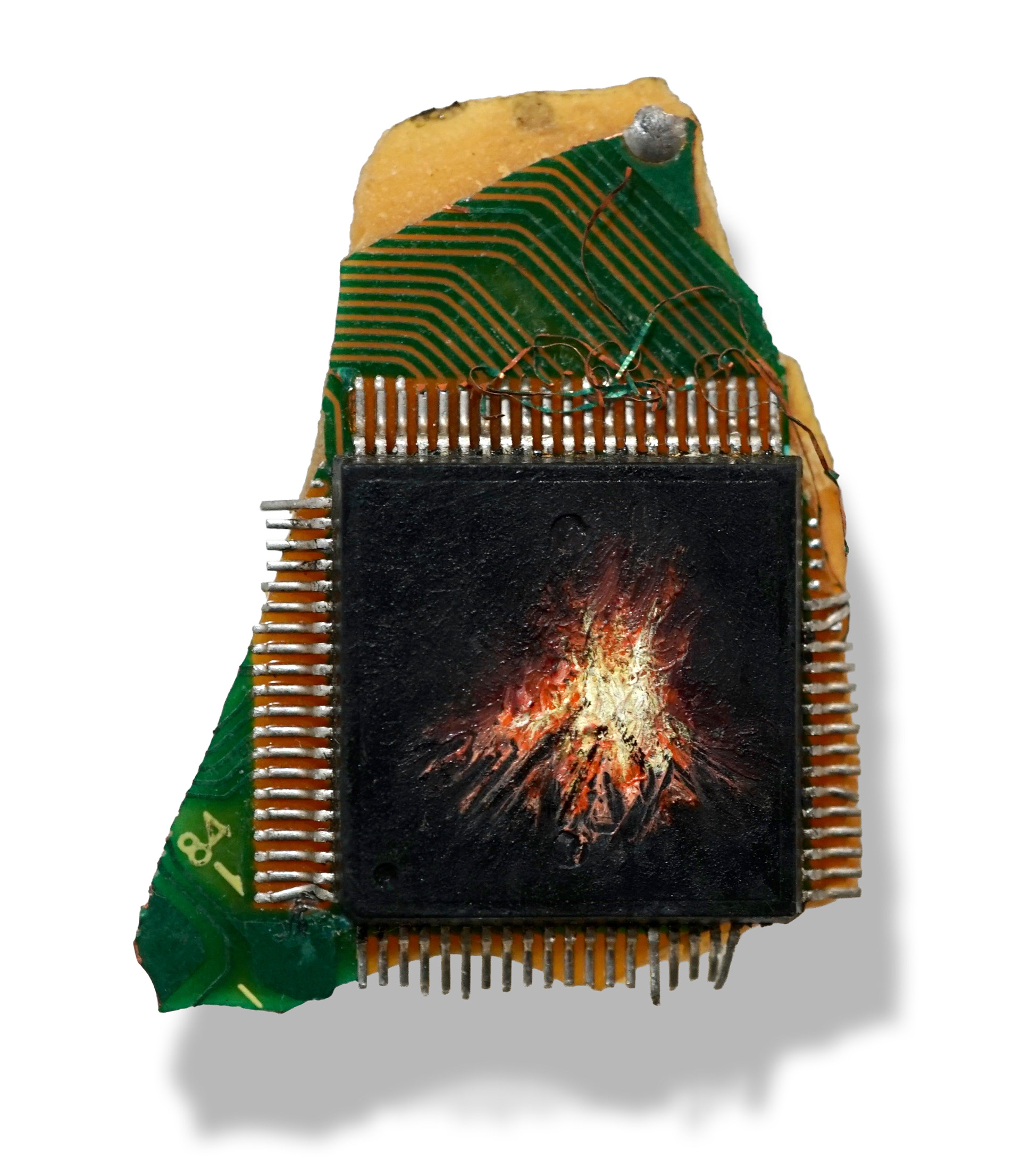 Campfire, oil on microchip, 2025