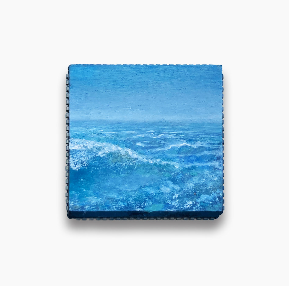 Seascape, oil on microchip, 3x3 cm