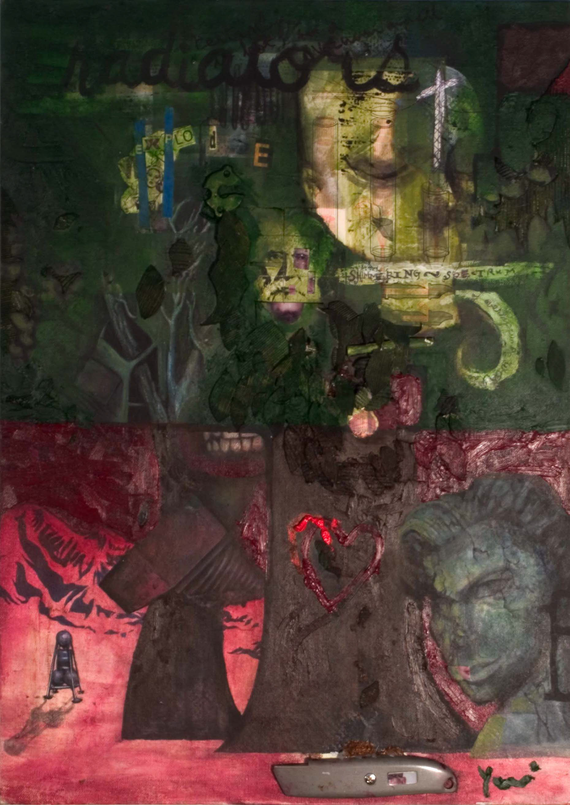 Radiators Explode, Oil, acrylic and collage on canvas board