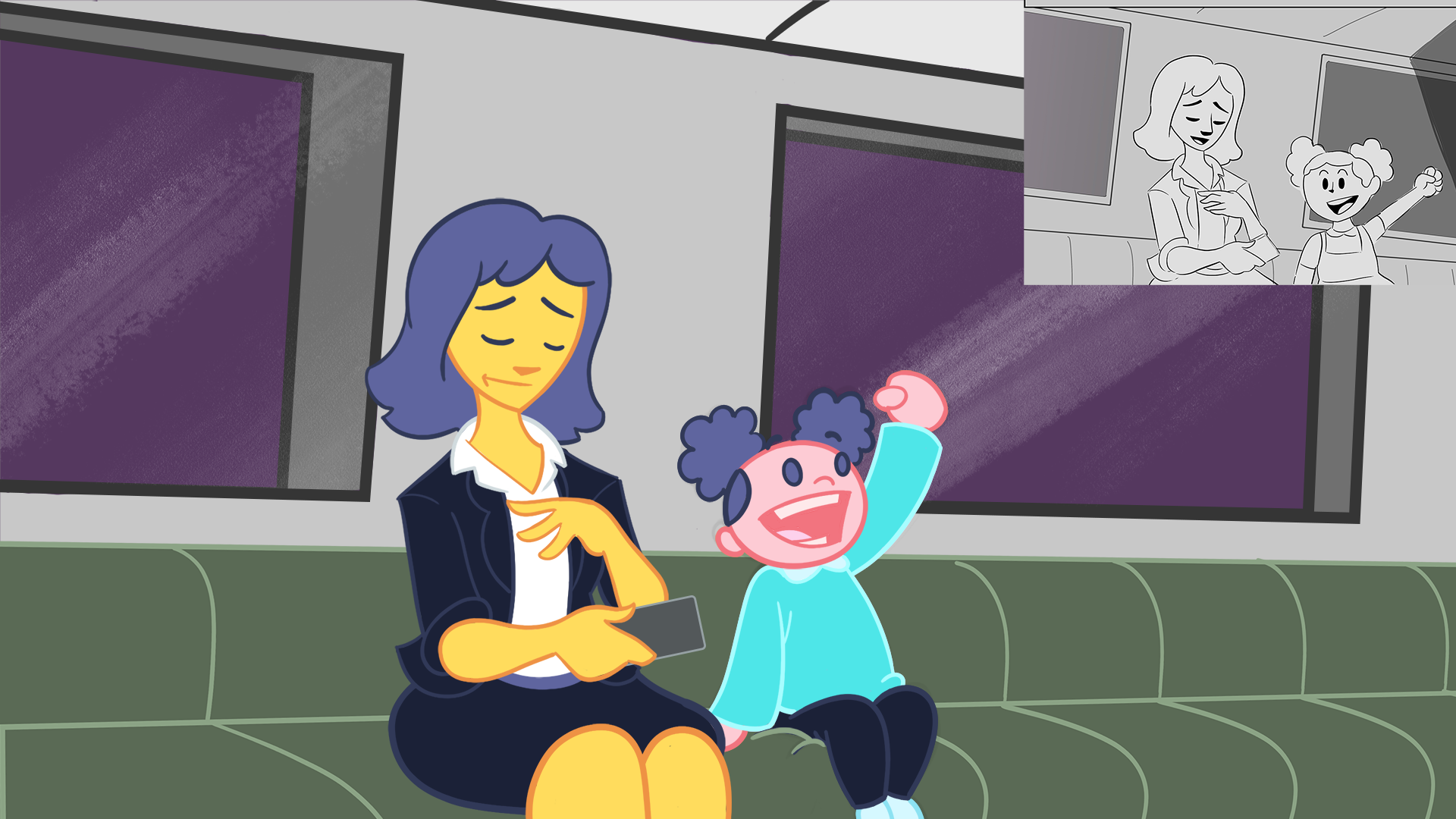 Mom and Daughter in Train Cab