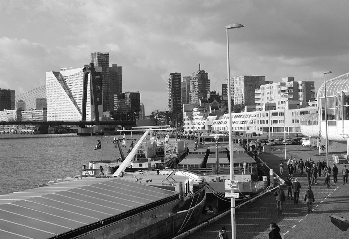 Docked ships on water edge